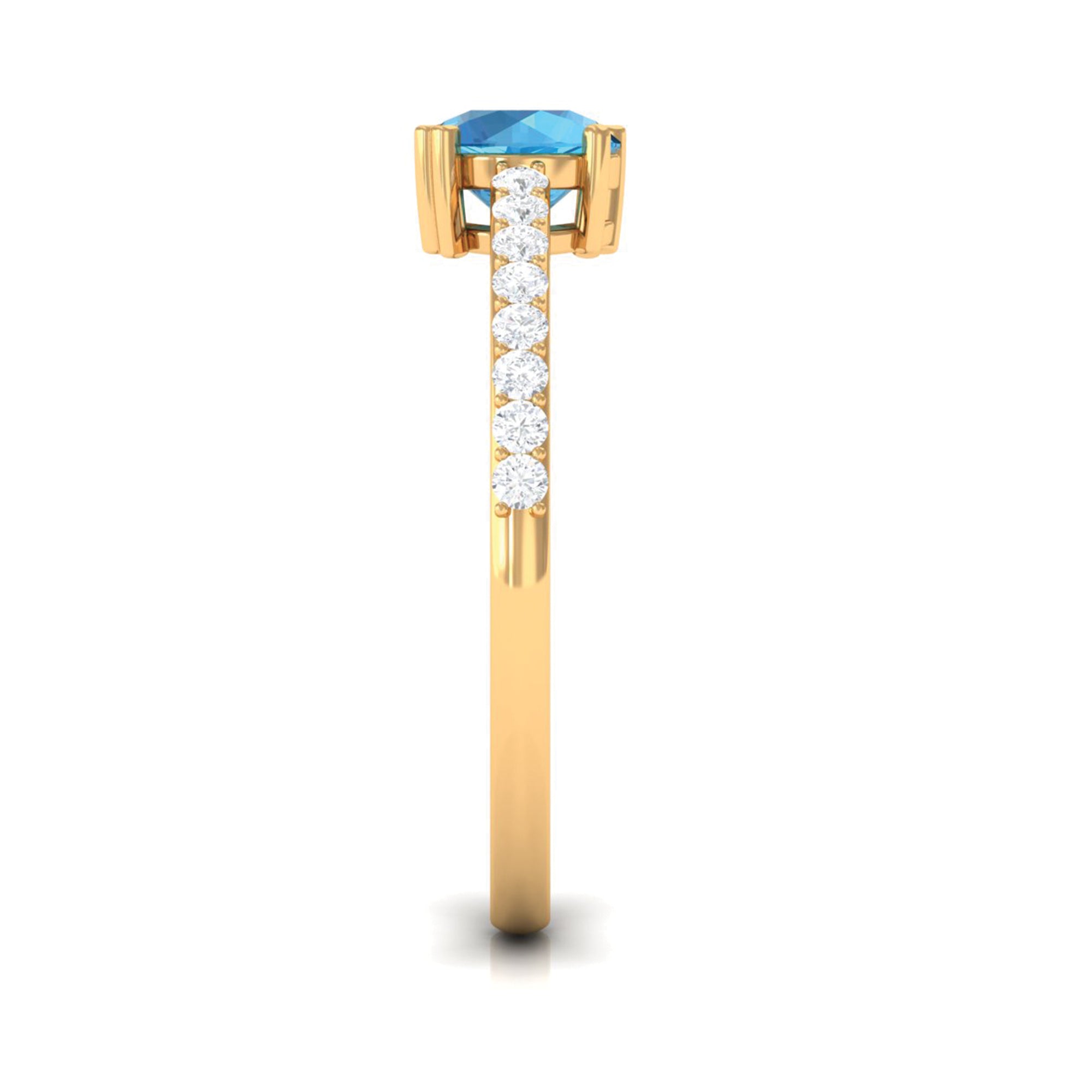 1 CT Swiss Blue Topaz Solitaire Promise Ring with Diamond Swiss Blue Topaz - ( AAA ) - Quality - Rosec Jewels