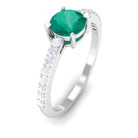 Real Emerald Solitaire Promise Ring with Diamond Side Stones Emerald - ( AAA ) - Quality - Rosec Jewels