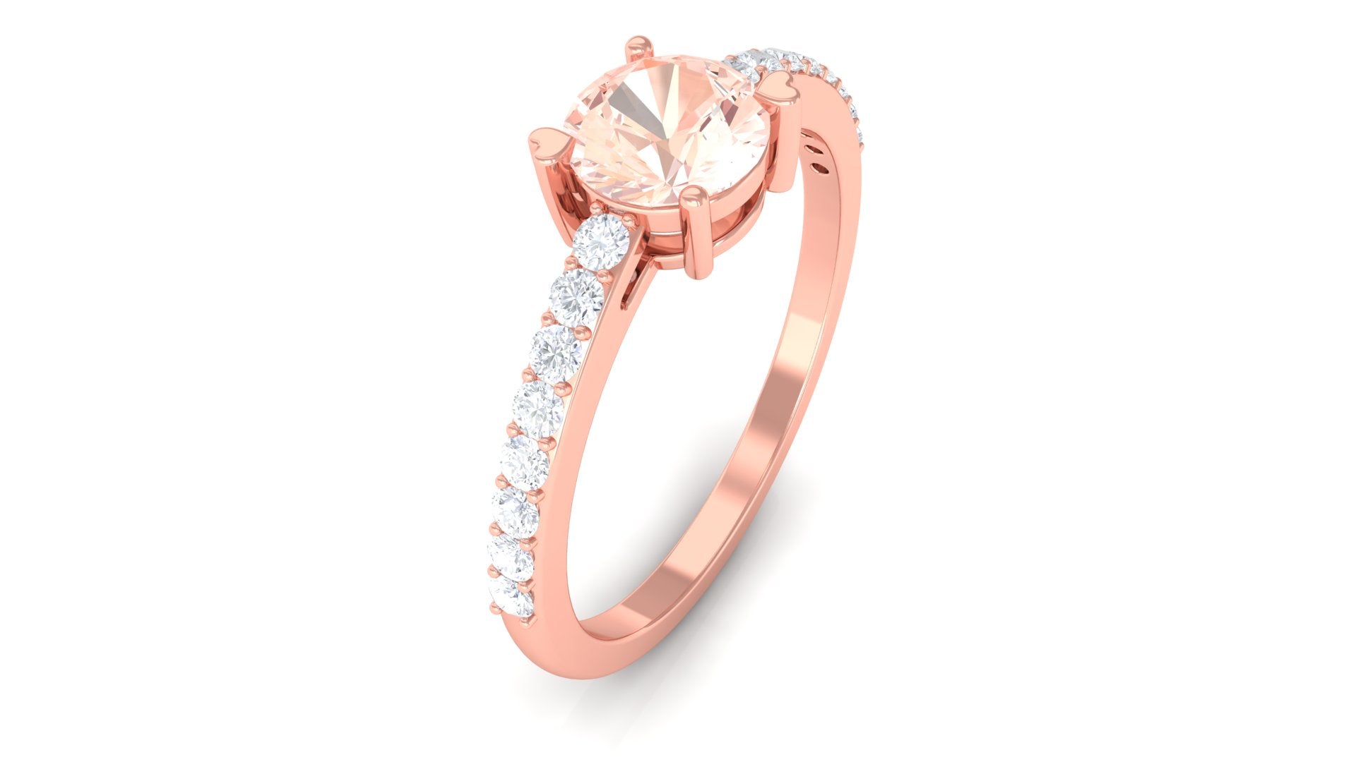 Designer Morganite Solitaire Promise Ring with Diamond Morganite - ( AAA ) - Quality - Rosec Jewels