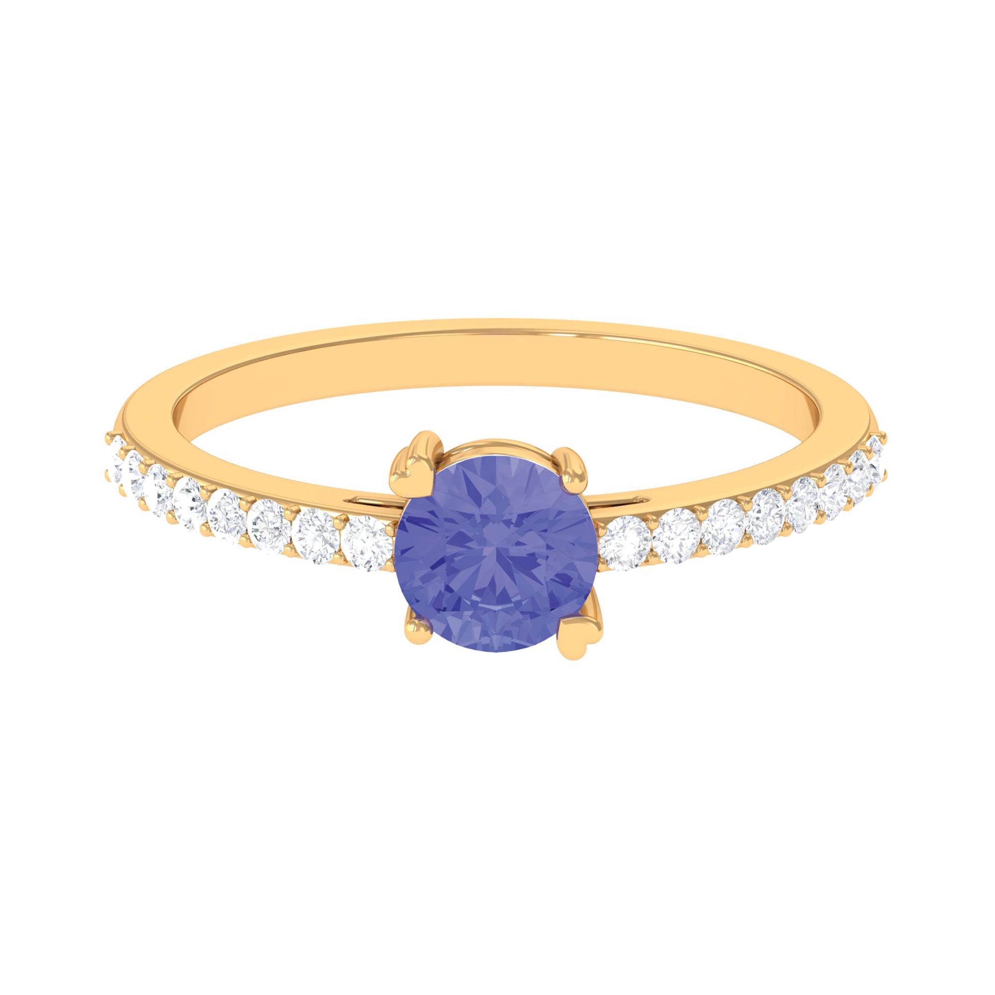 Solitaire Tanzanite Designer Promise Ring with Diamond Tanzanite - ( AAA ) - Quality - Rosec Jewels