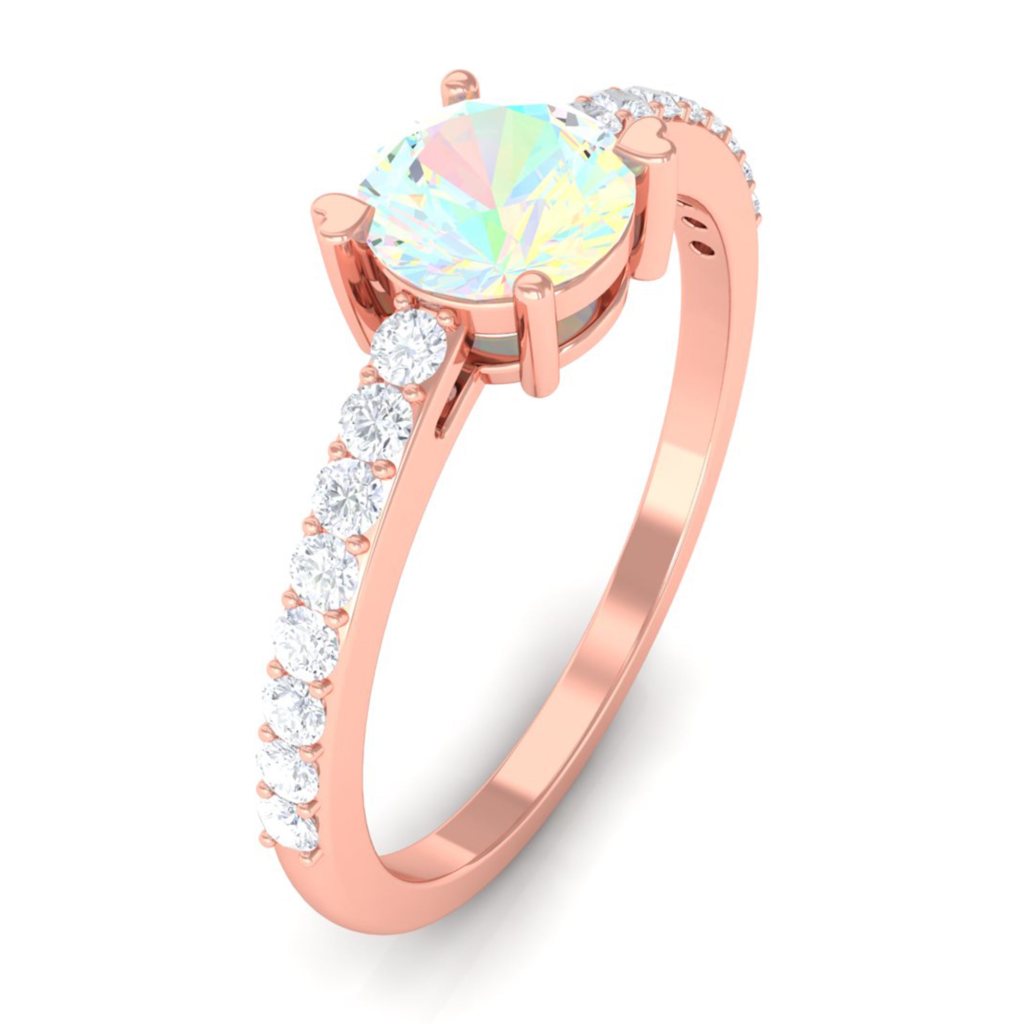 Certified Ethiopian Opal Solitaire Promise Ring with Diamond Ethiopian Opal - ( AAA ) - Quality - Rosec Jewels