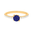 Round Shape Solitaire Created Blue Sapphire Designer Promise Ring with Diamond Lab Created Blue Sapphire - ( AAAA ) - Quality - Rosec Jewels