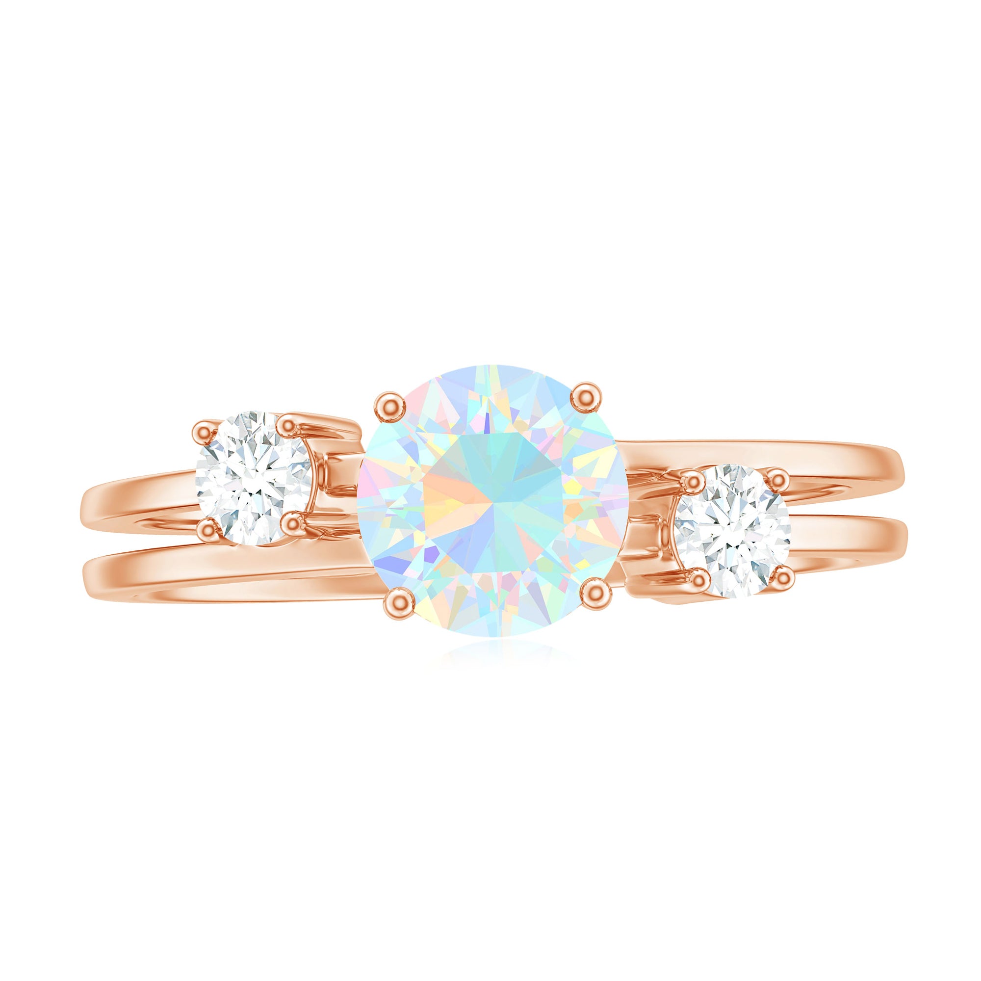 1 CT Ethiopian Opal Solitaire Engagement Ring with Diamond Ethiopian Opal - ( AAA ) - Quality - Rosec Jewels