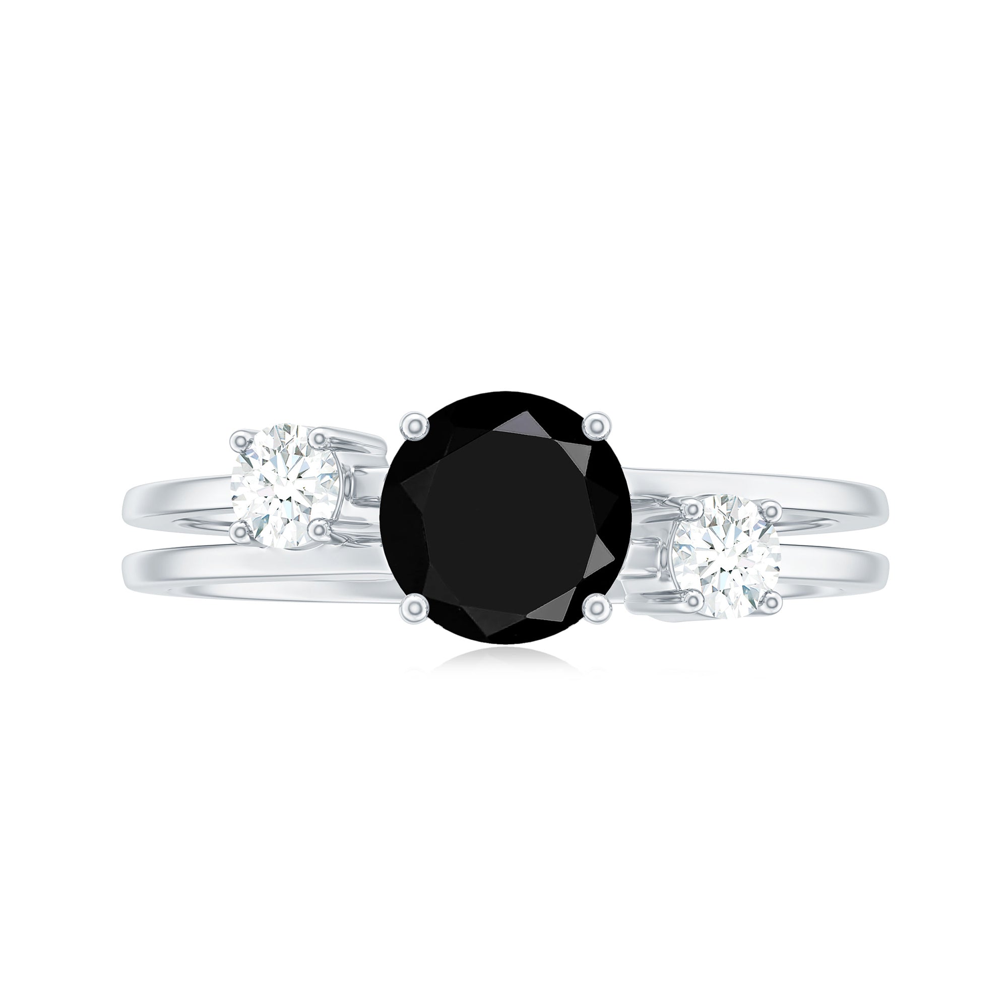 1 CT Solitaire Black Spinel Three Stone Ring with Diamond Black Spinel - ( AAA ) - Quality - Rosec Jewels