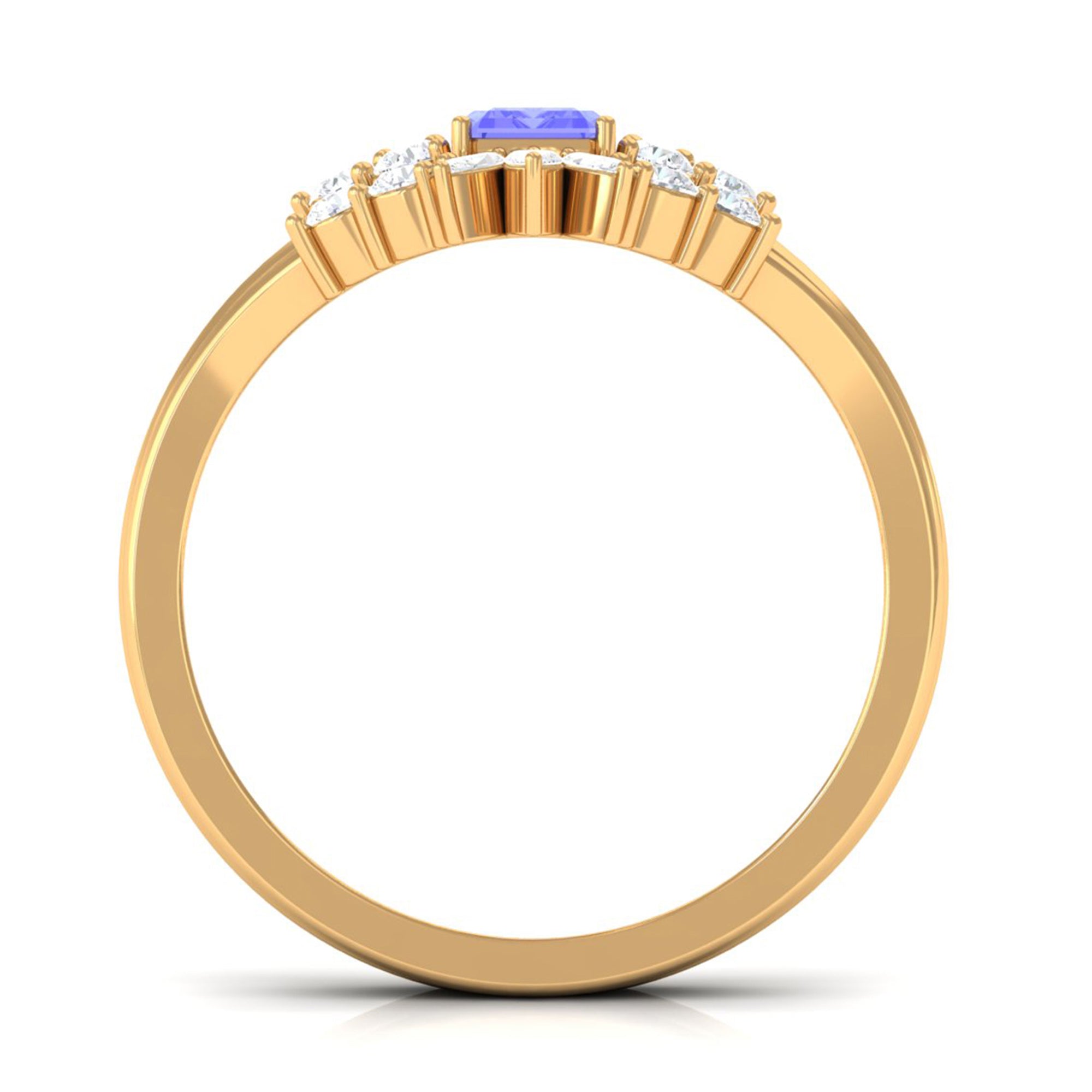 Emerald Cut Tanzanite Solitaire Ring Set with Diamond Tanzanite - ( AAA ) - Quality - Rosec Jewels