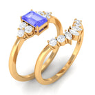 Emerald Cut Tanzanite Solitaire Ring Set with Diamond Tanzanite - ( AAA ) - Quality - Rosec Jewels