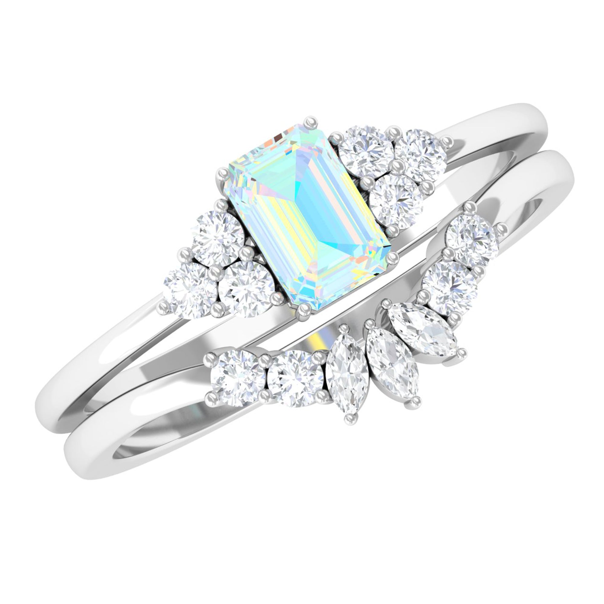 Octagon Cut Ethiopian Opal Solitaire Ring Set with Diamond Ethiopian Opal - ( AAA ) - Quality - Rosec Jewels