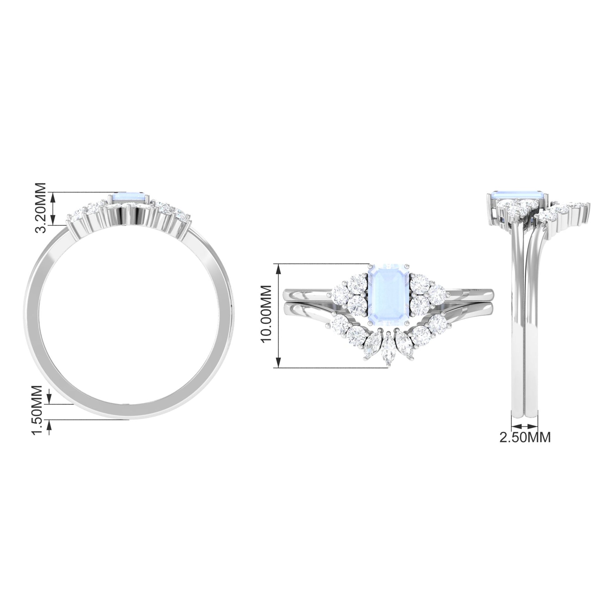 Emerald Cut Moonstone Solitaire Ring Set with Diamond Moonstone - ( AAA ) - Quality - Rosec Jewels