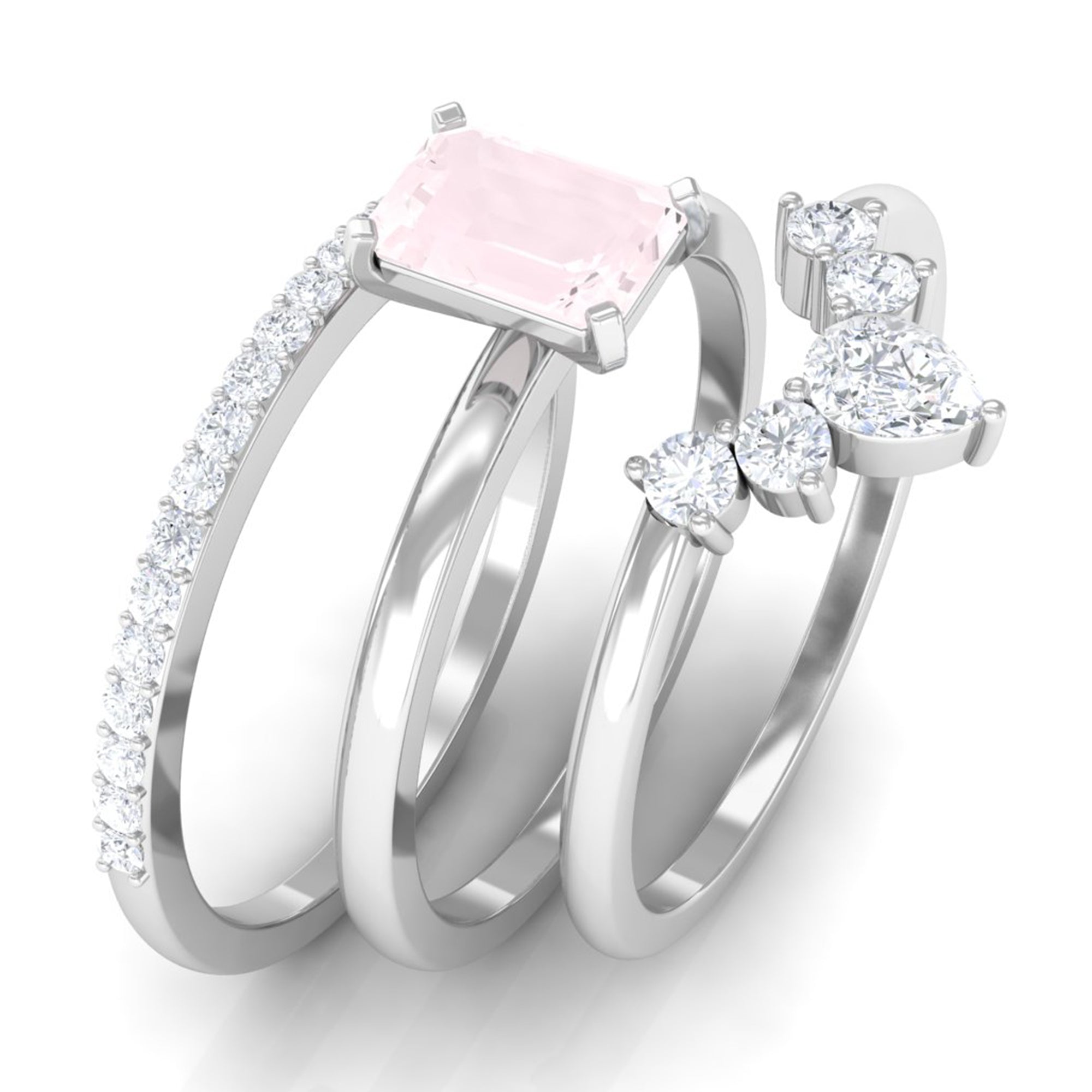 1.25 CT Natural Rose Quartz and Moissanite Ring Set in Gold Rose Quartz - ( AAA ) - Quality - Rosec Jewels