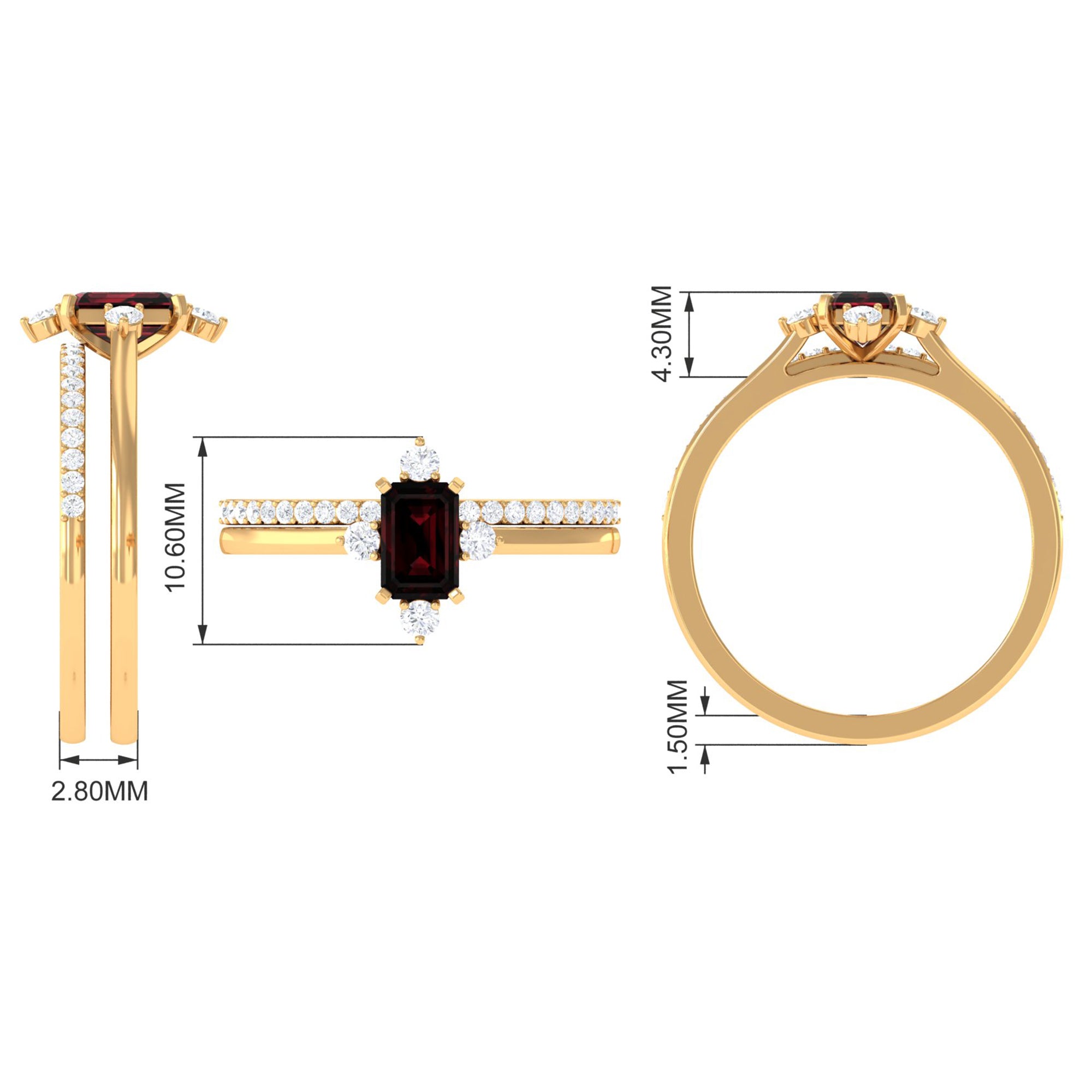 1.25 Ct Octagon Solitaire Garnet and Diamond Ring Set Garnet - ( AAA ) - Quality - Rosec Jewels