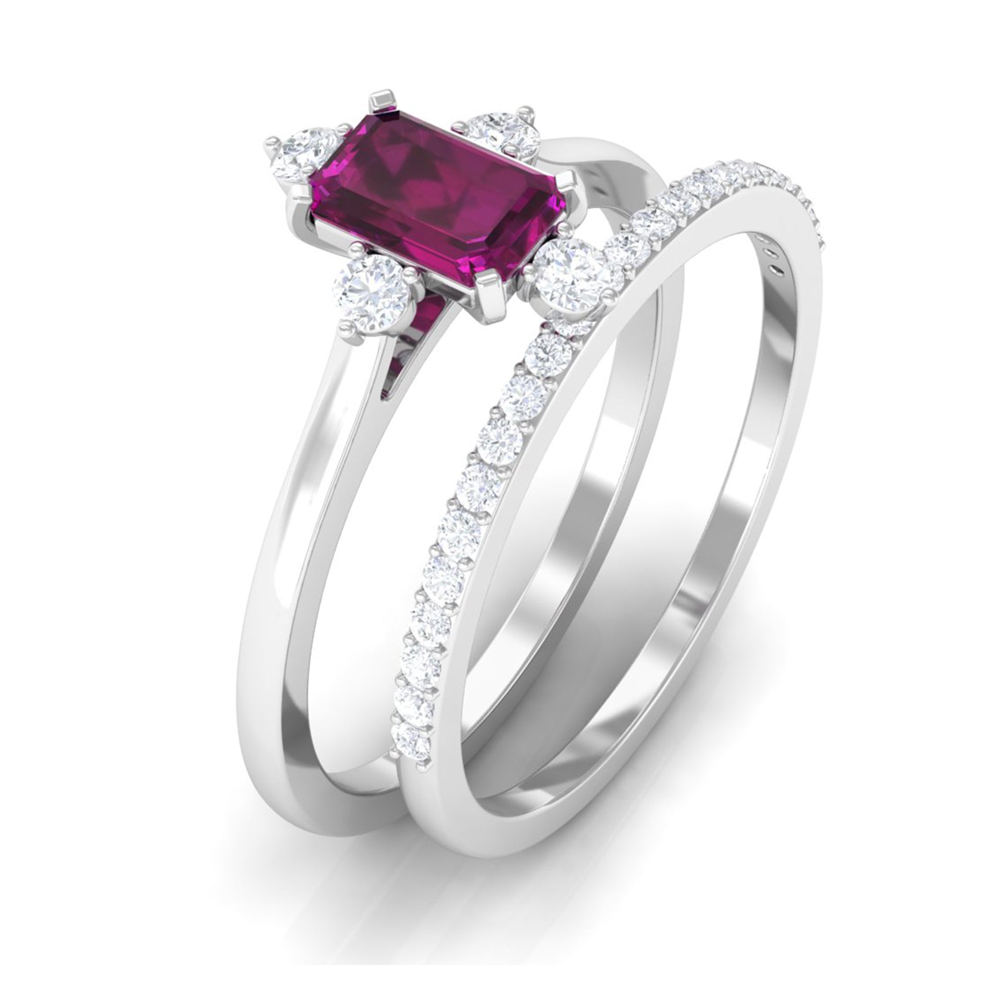 1.25 CT Natural Rhodolite and Diamond Ring Set Rhodolite - ( AAA ) - Quality - Rosec Jewels