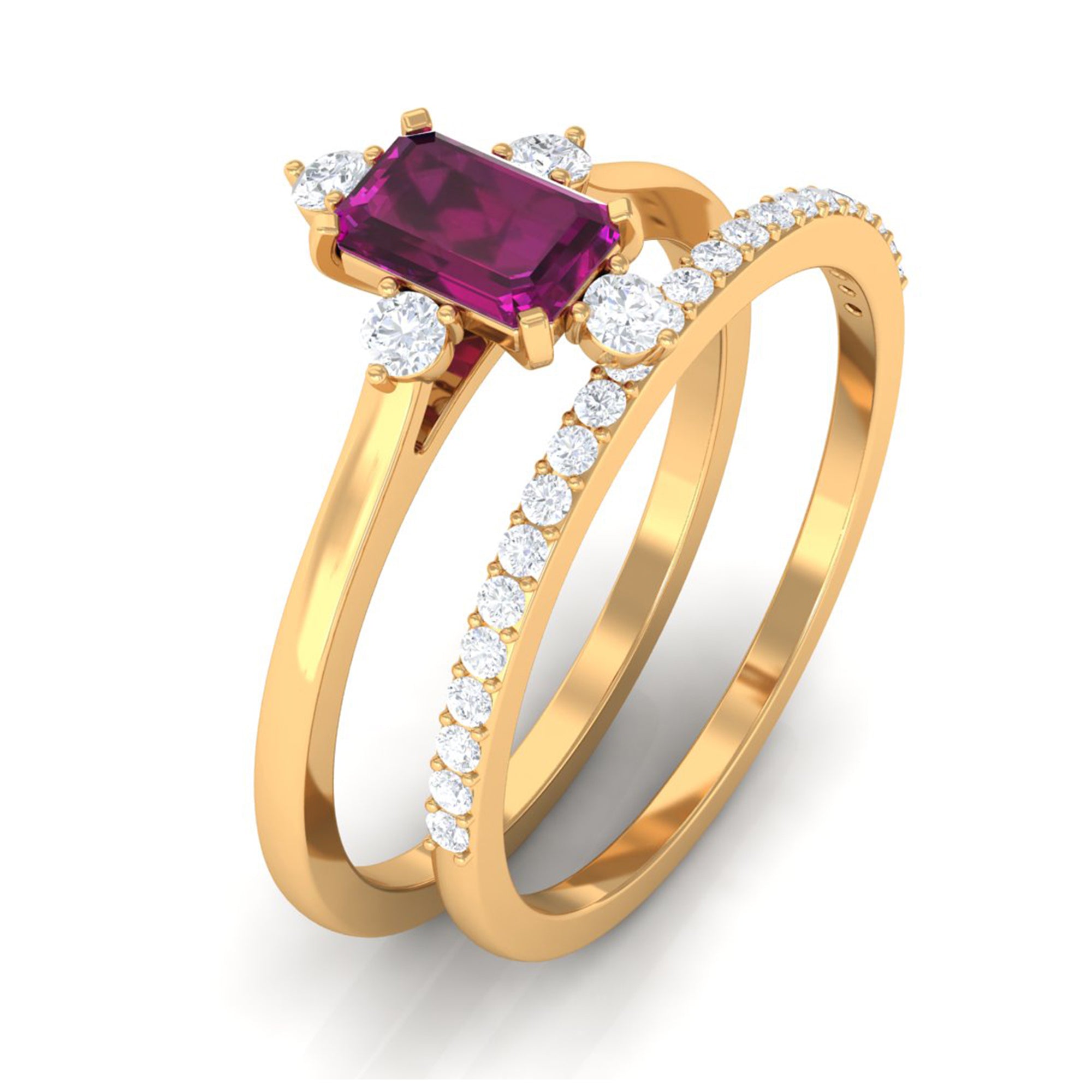 1.25 CT Natural Rhodolite and Diamond Ring Set Rhodolite - ( AAA ) - Quality - Rosec Jewels