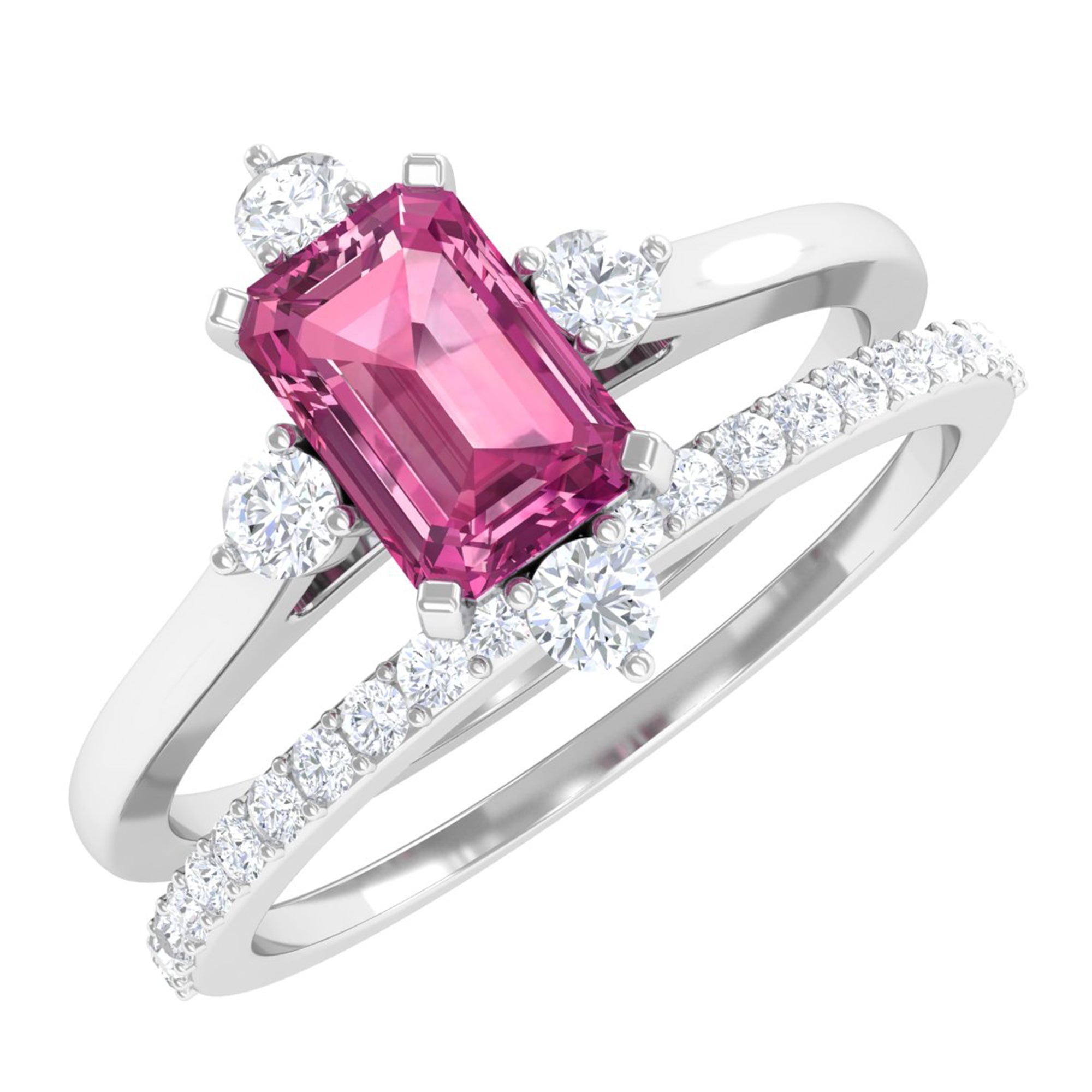 1.25 CT Real Pink Tourmaline Solitaire Ring Set with Diamond Pink Tourmaline - ( AAA ) - Quality - Rosec Jewels