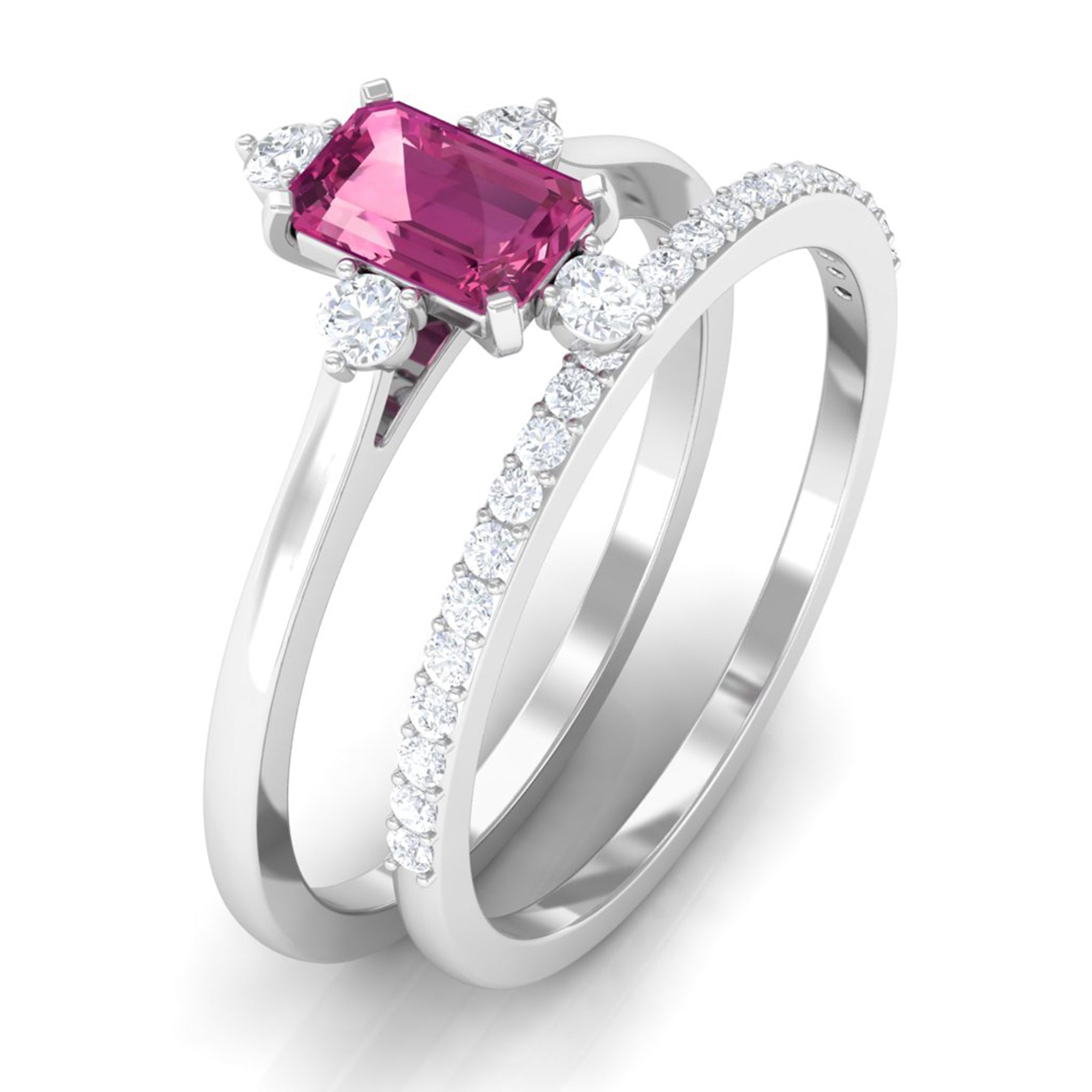 1.25 CT Real Pink Tourmaline Solitaire Ring Set with Diamond Pink Tourmaline - ( AAA ) - Quality - Rosec Jewels