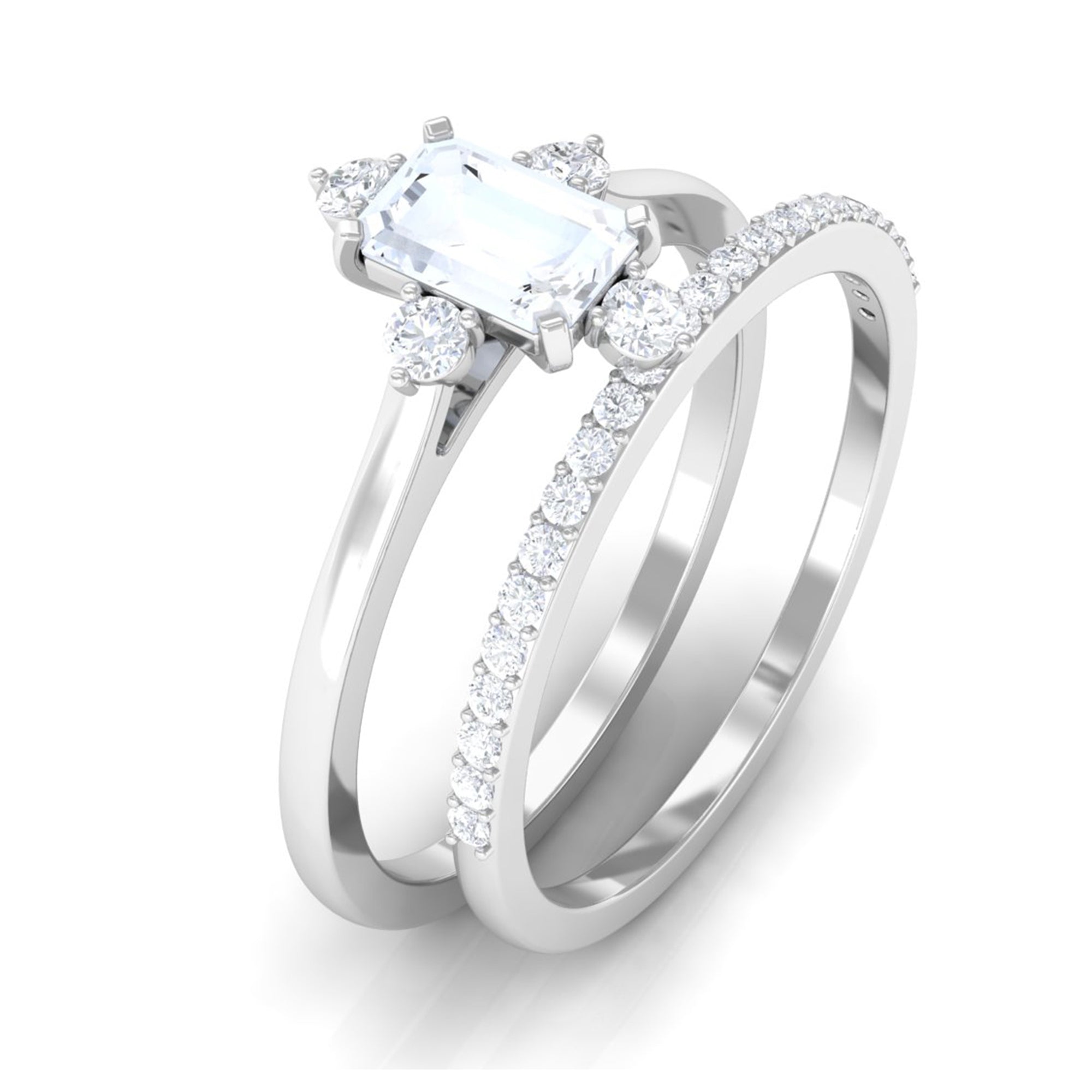 Natural Moonstone Solitaire Ring Set with Diamond Moonstone - ( AAA ) - Quality - Rosec Jewels