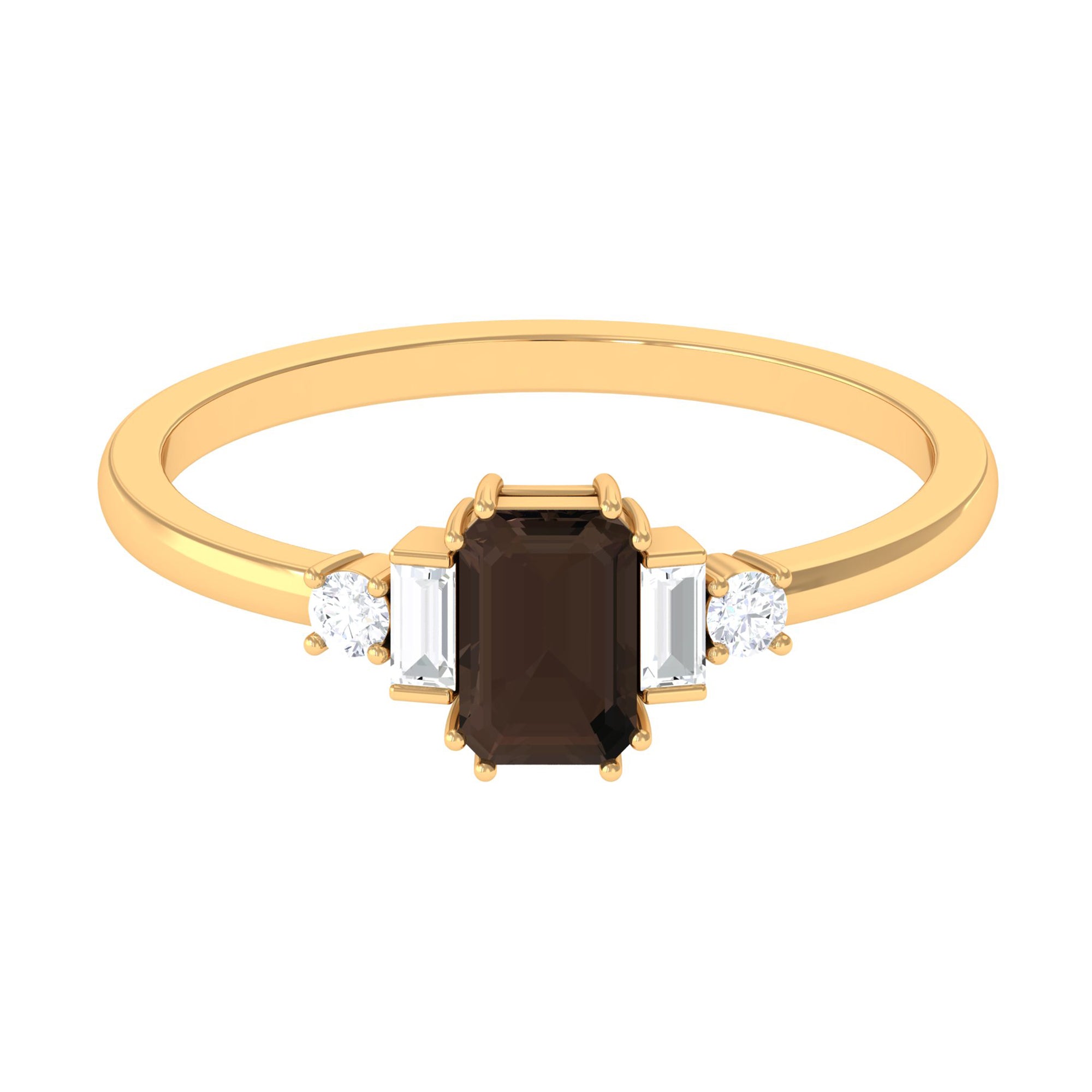 Octagon Cut Smoky Quartz Minimal Ring with Diamond Smoky Quartz - ( AAA ) - Quality - Rosec Jewels