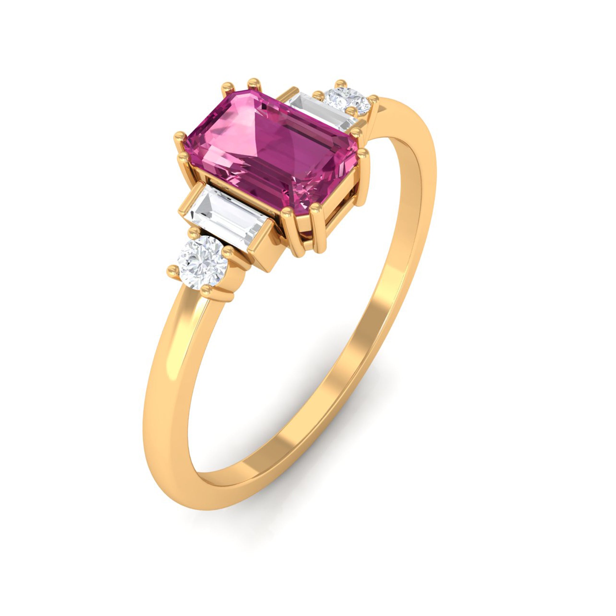 3/4 CT Minimal Pink Tourmaline Solitaire Ring with Diamond Pink Tourmaline - ( AAA ) - Quality - Rosec Jewels