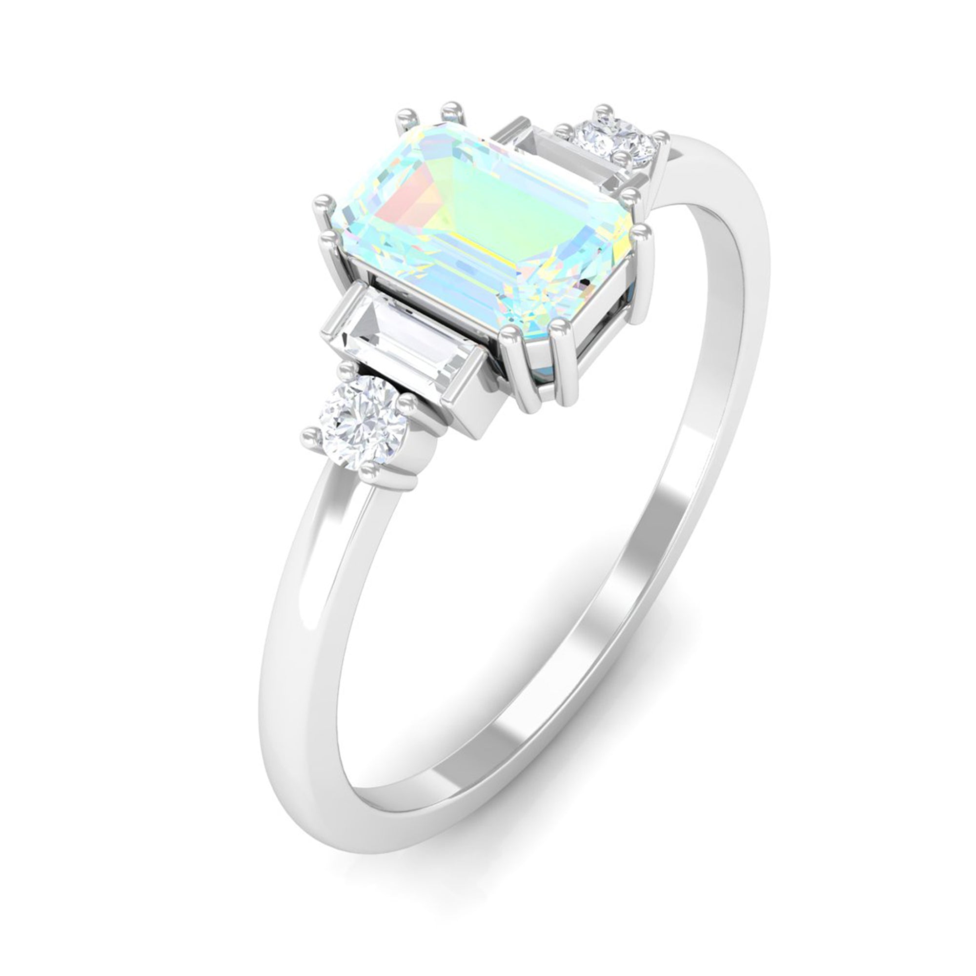 Octagon Cut Ethiopian Opal Solitaire Ring with Diamond Ethiopian Opal - ( AAA ) - Quality - Rosec Jewels