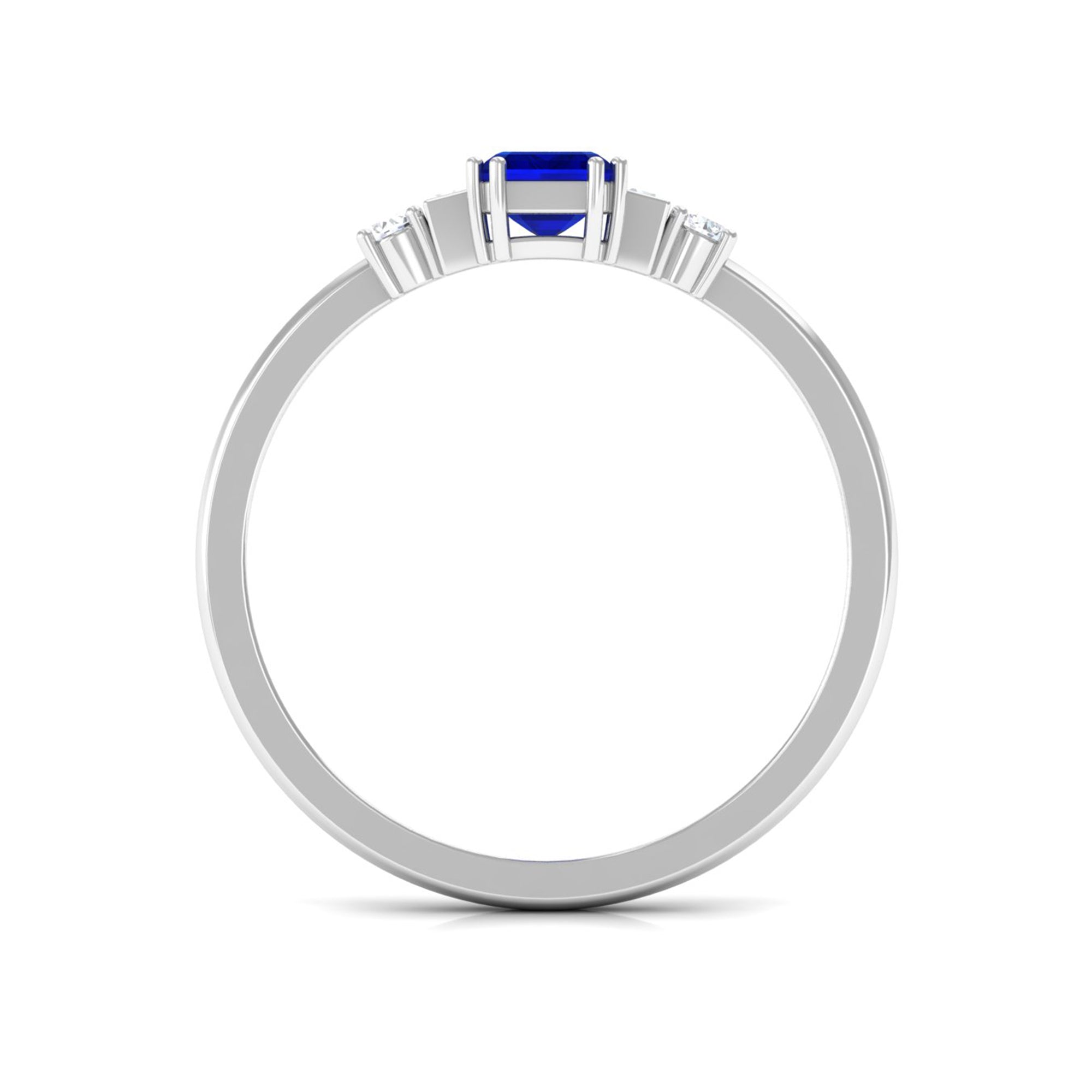 Classic Octagon Cut Created Blue Sapphire Ring with Diamond Lab Created Blue Sapphire - ( AAAA ) - Quality - Rosec Jewels