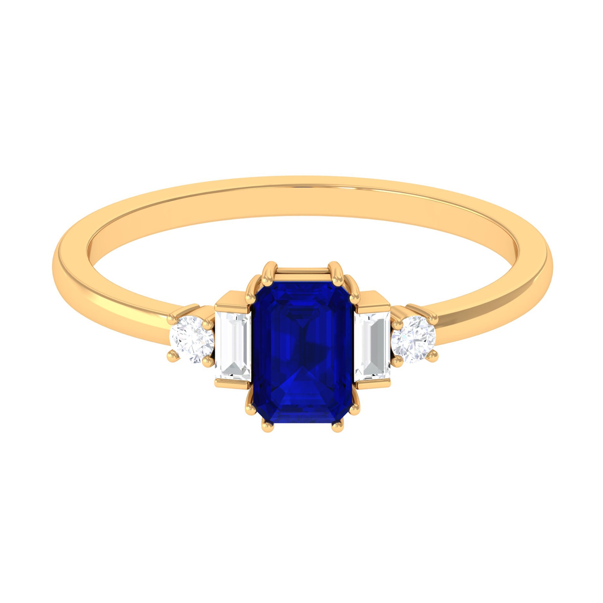 Classic Octagon Cut Created Blue Sapphire Ring with Diamond Lab Created Blue Sapphire - ( AAAA ) - Quality - Rosec Jewels