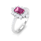 1.75 CT Vintage Inspired Pink Tourmaline Ring with Diamond Halo Pink Tourmaline - ( AAA ) - Quality - Rosec Jewels