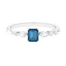 3/4 CT Octagon Cut London Blue Topaz Promise Ring with Diamond London Blue Topaz - ( AAA ) - Quality - Rosec Jewels