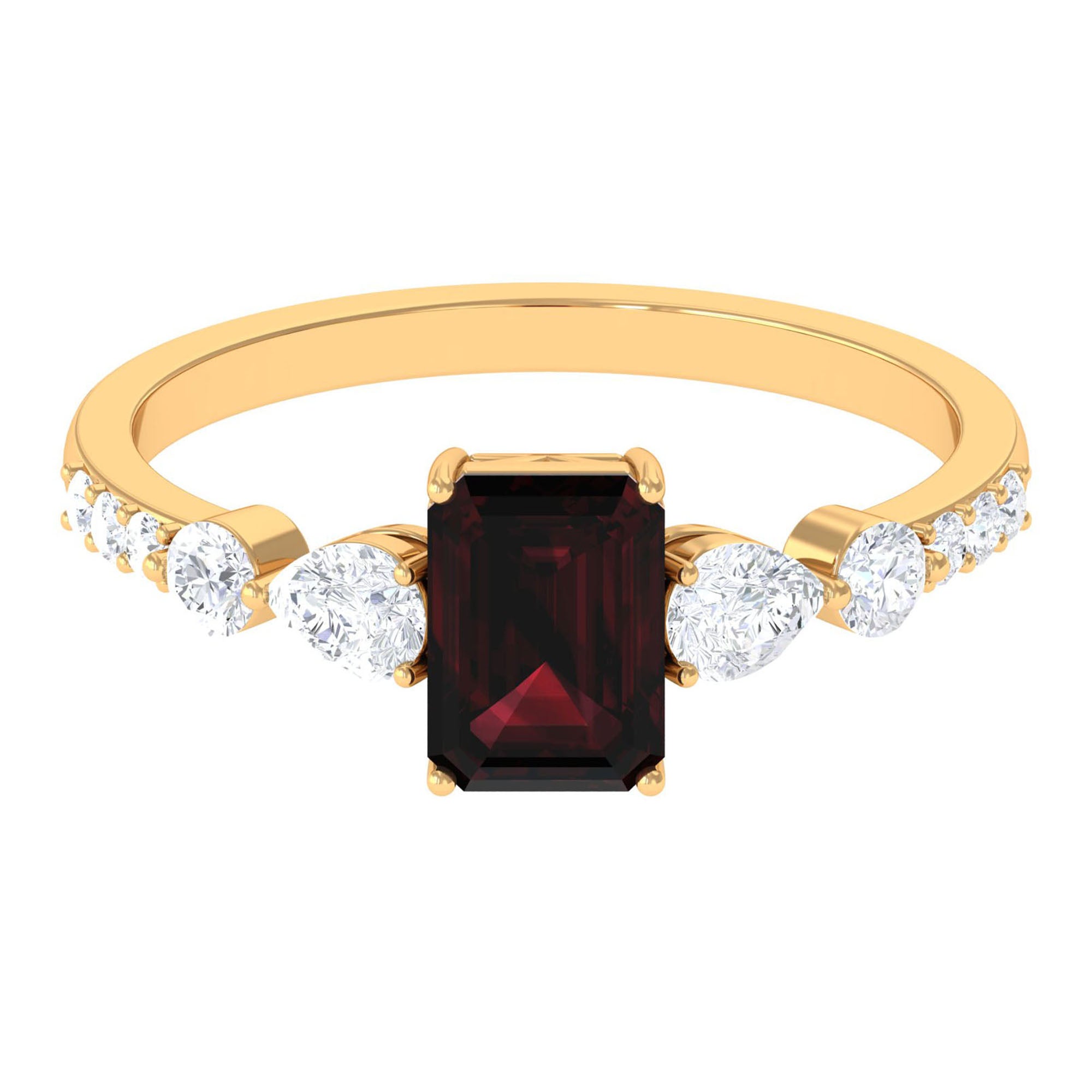 Solitaire Garnet Engagement Ring with Diamond Side Stones Garnet - ( AAA ) - Quality - Rosec Jewels