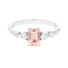 Solitaire Morganite Engagement Ring with Diamond Side Stones Morganite - ( AAA ) - Quality - Rosec Jewels