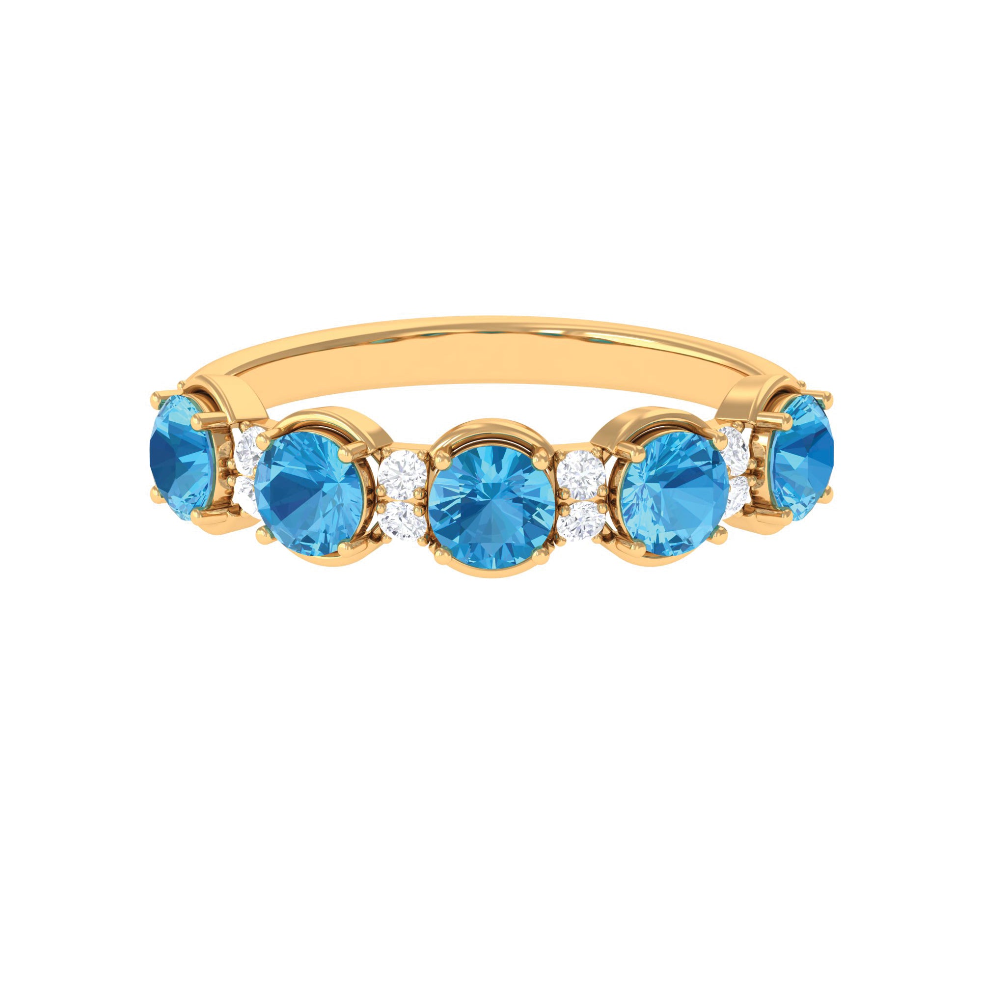 Round Swiss Blue Topaz and Diamond Half Eternity Ring Swiss Blue Topaz - ( AAA ) - Quality - Rosec Jewels