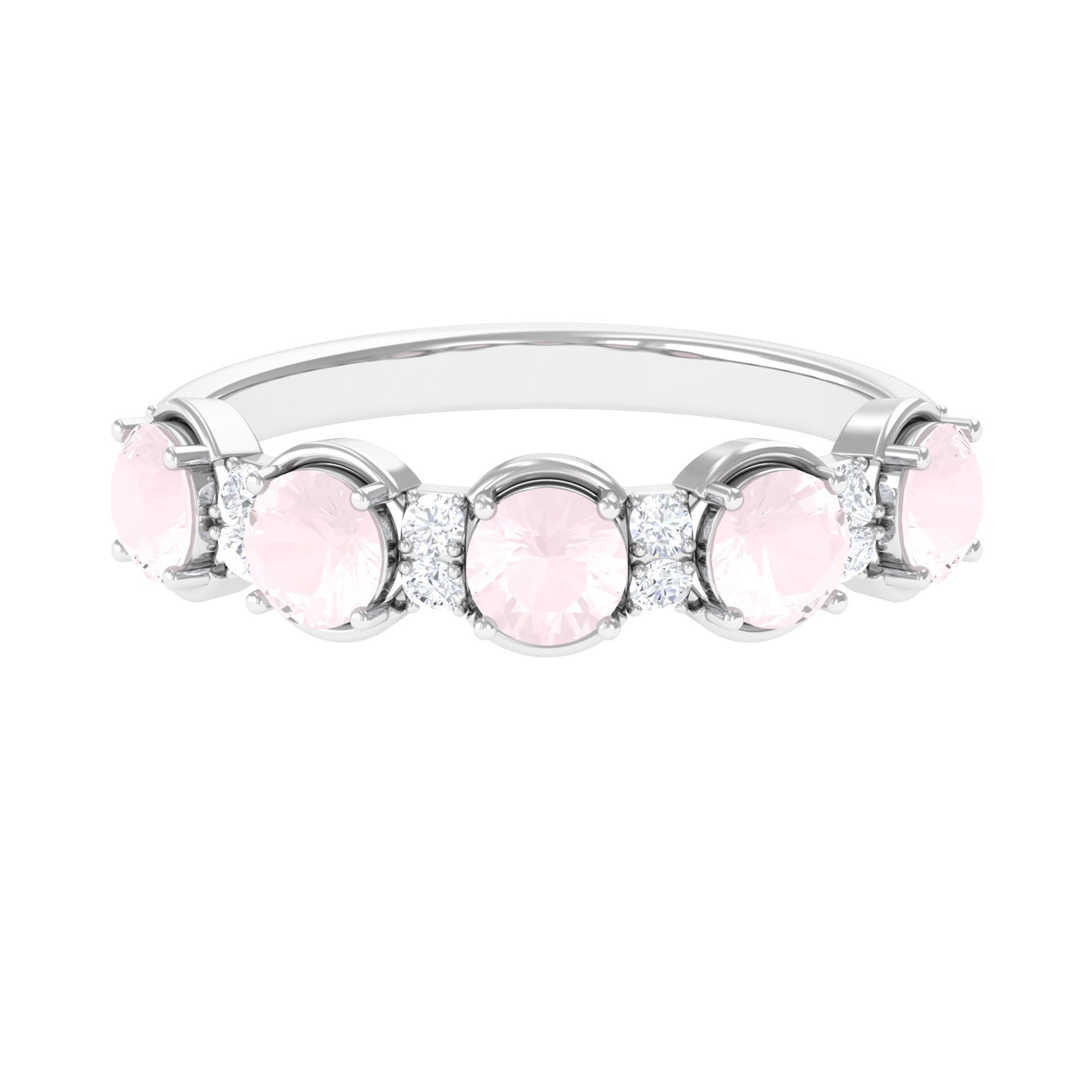 1.75 CT Rose Quartz and Diamond Half Eternity Ring Rose Quartz - ( AAA ) - Quality - Rosec Jewels