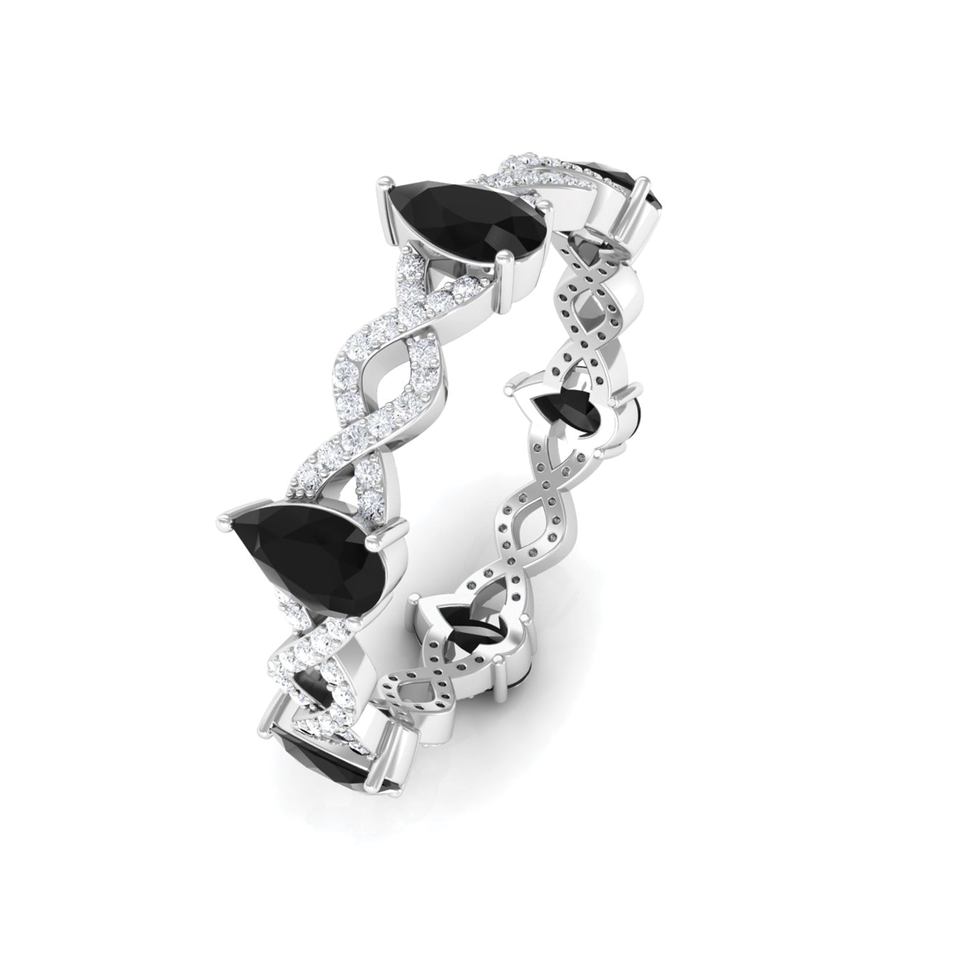 Black Onyx and Diamond Eternity Ring with Crossover Shank Black Onyx - ( AAA ) - Quality - Rosec Jewels