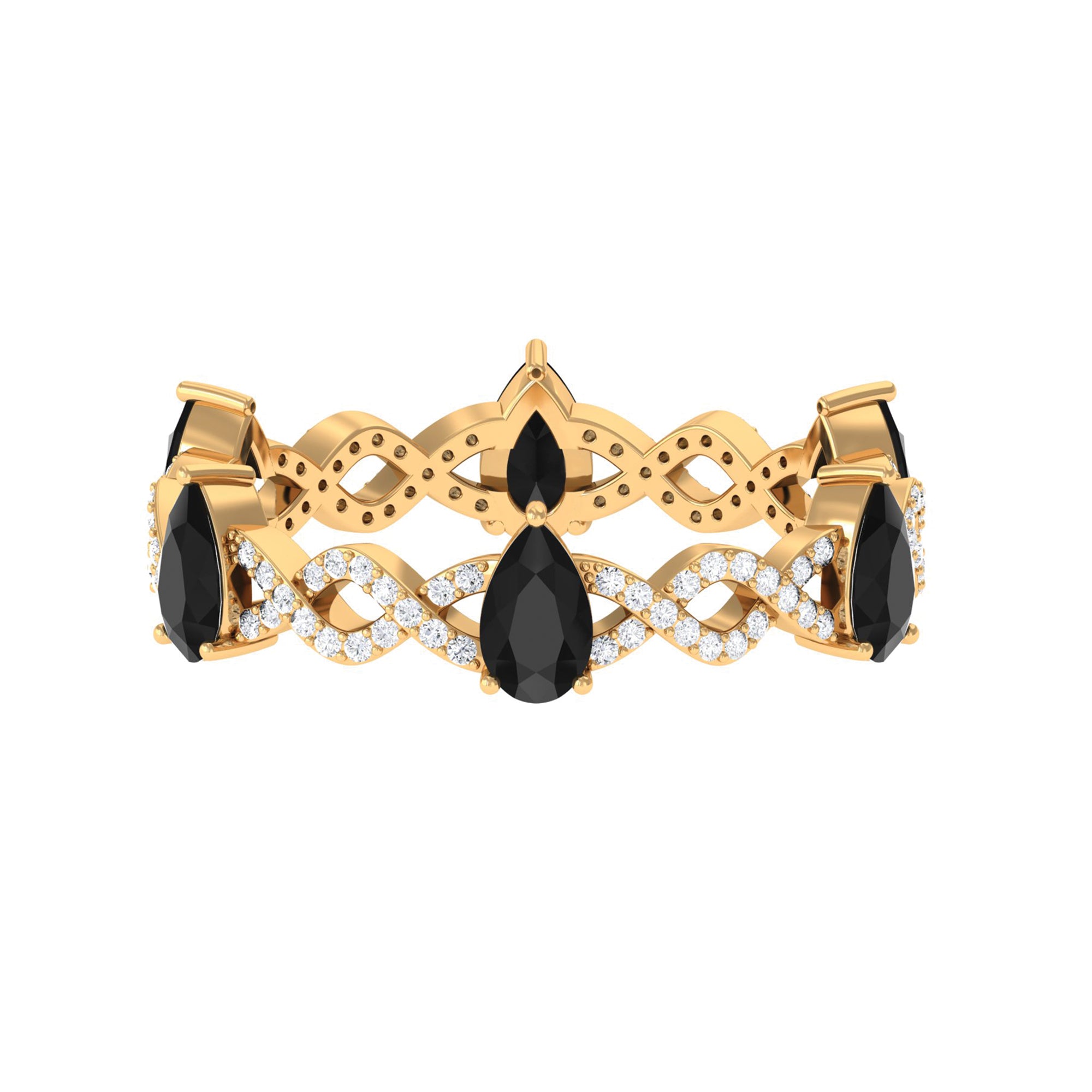 Black Onyx and Diamond Eternity Ring with Crossover Shank Black Onyx - ( AAA ) - Quality - Rosec Jewels