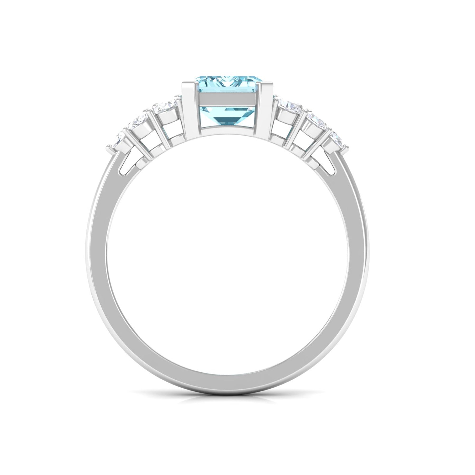 Designer Aquamarine Solitaire Engagement Ring with Diamond Aquamarine - ( AAA ) - Quality - Rosec Jewels