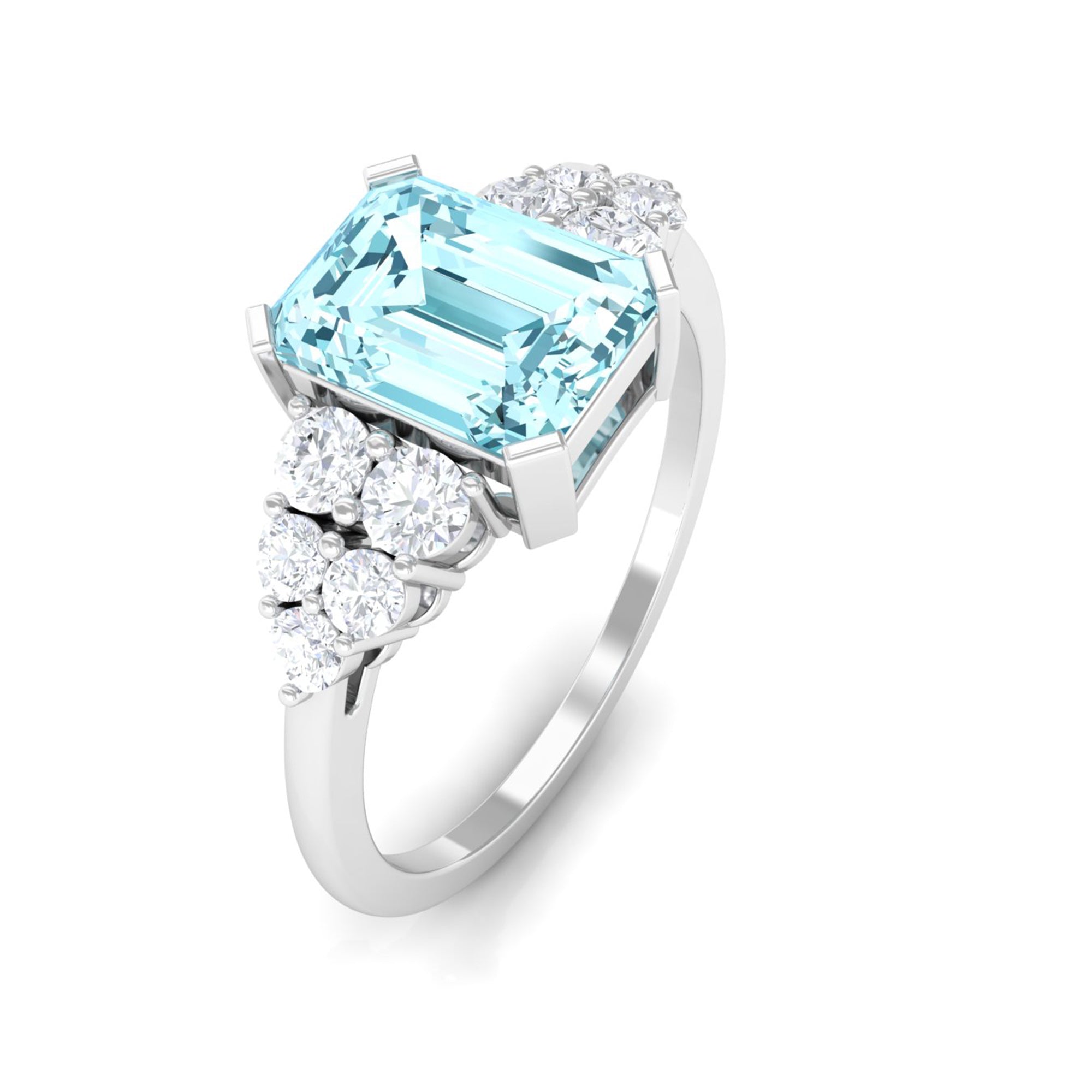 Designer Aquamarine Solitaire Engagement Ring with Diamond Aquamarine - ( AAA ) - Quality - Rosec Jewels