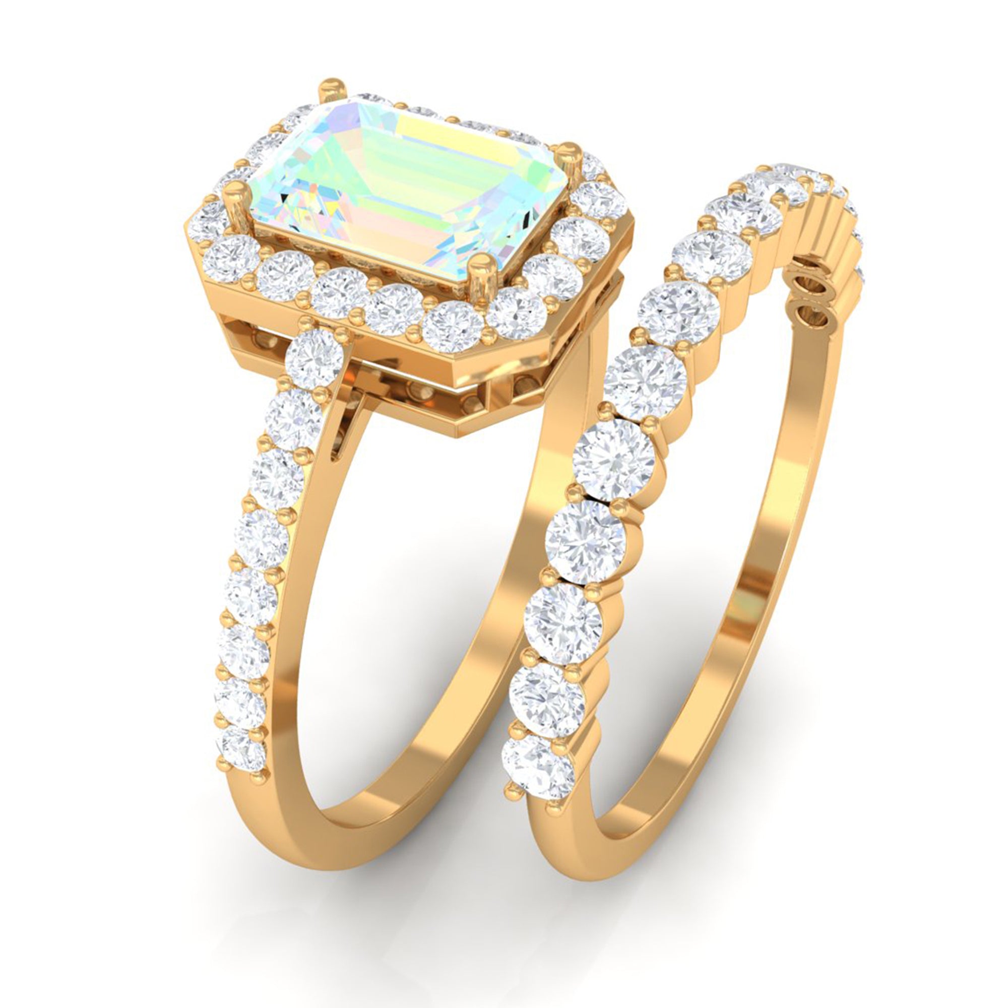 Certified Ethiopian Opal and Moissanite Stackable Ring Set Ethiopian Opal - ( AAA ) - Quality - Rosec Jewels