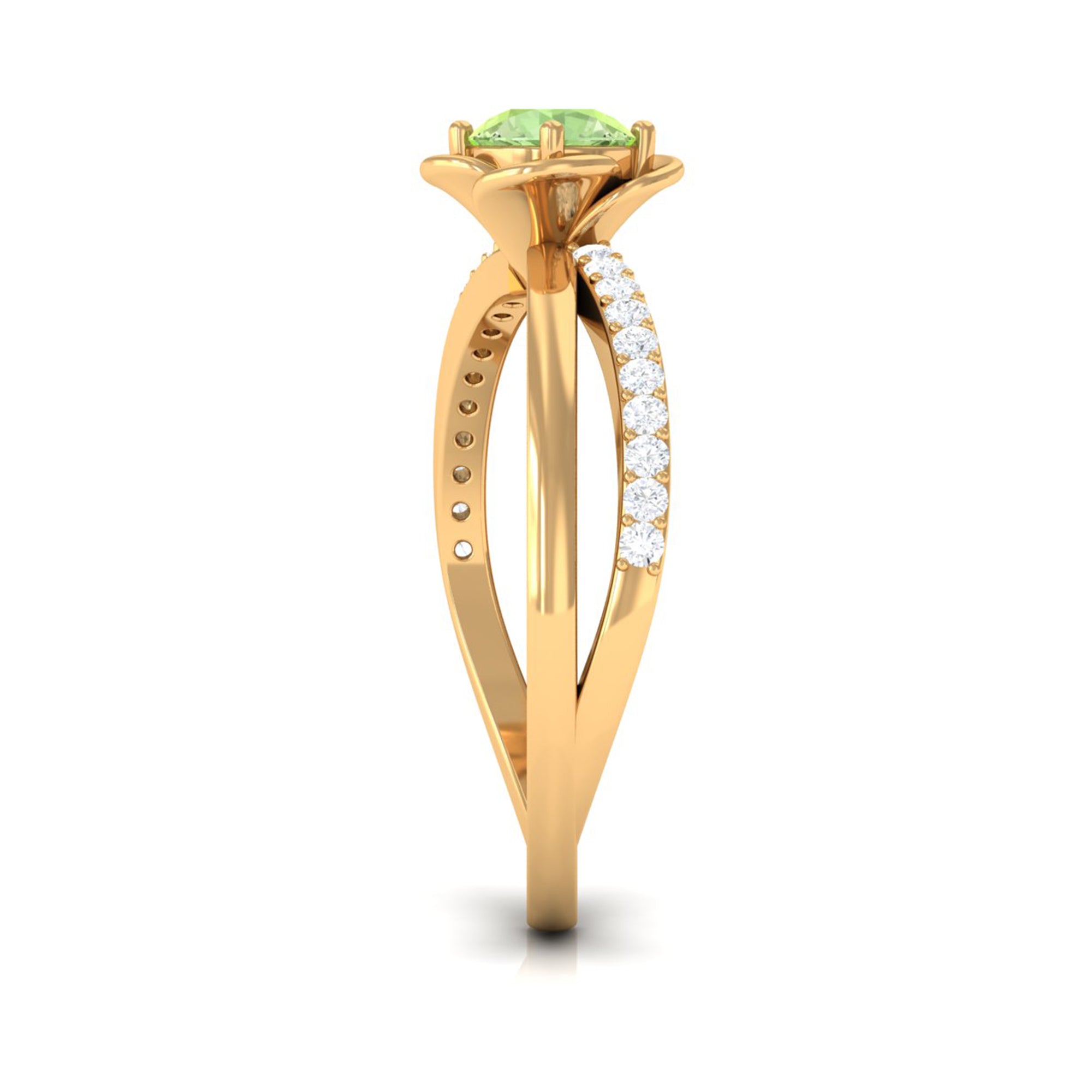 Green Sapphire and Diamond Flower Promise Ring Green Sapphire - ( AAA ) - Quality - Rosec Jewels