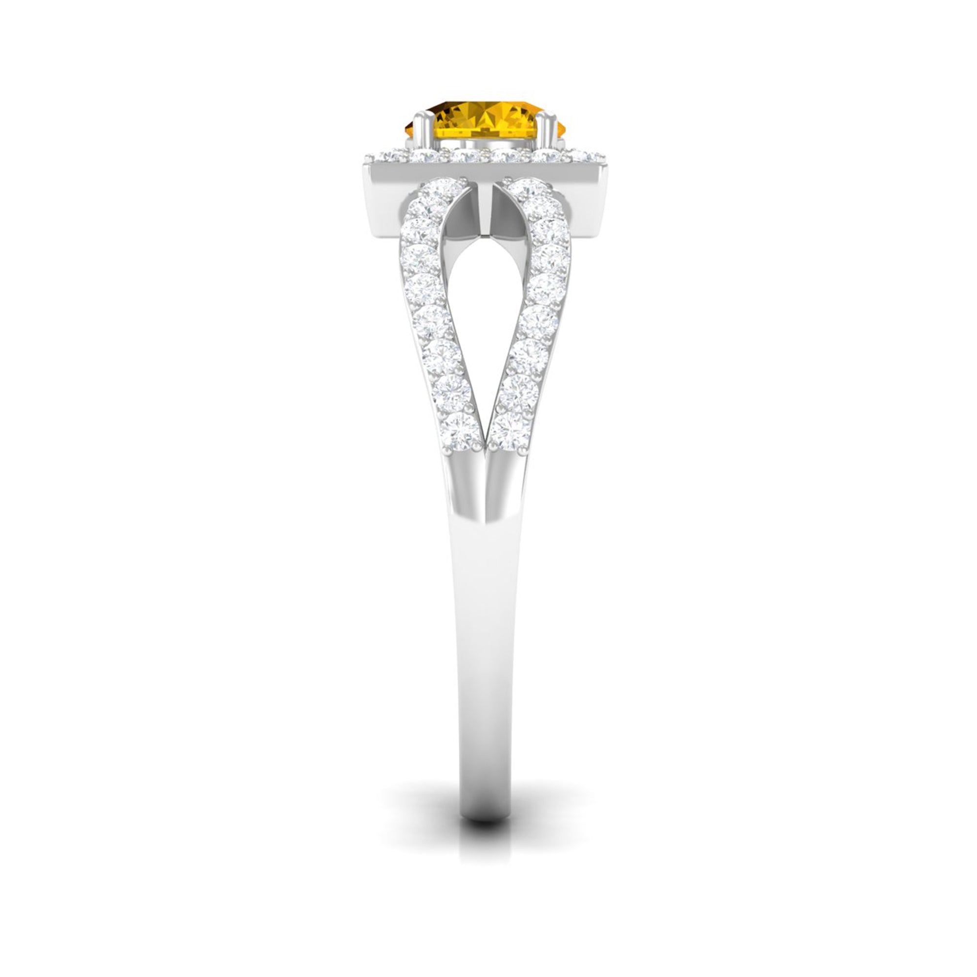 1.5 CT Split Shank Yellow Sapphire Engagement Ring with Diamond Accent Yellow Sapphire - ( AAA ) - Quality - Rosec Jewels