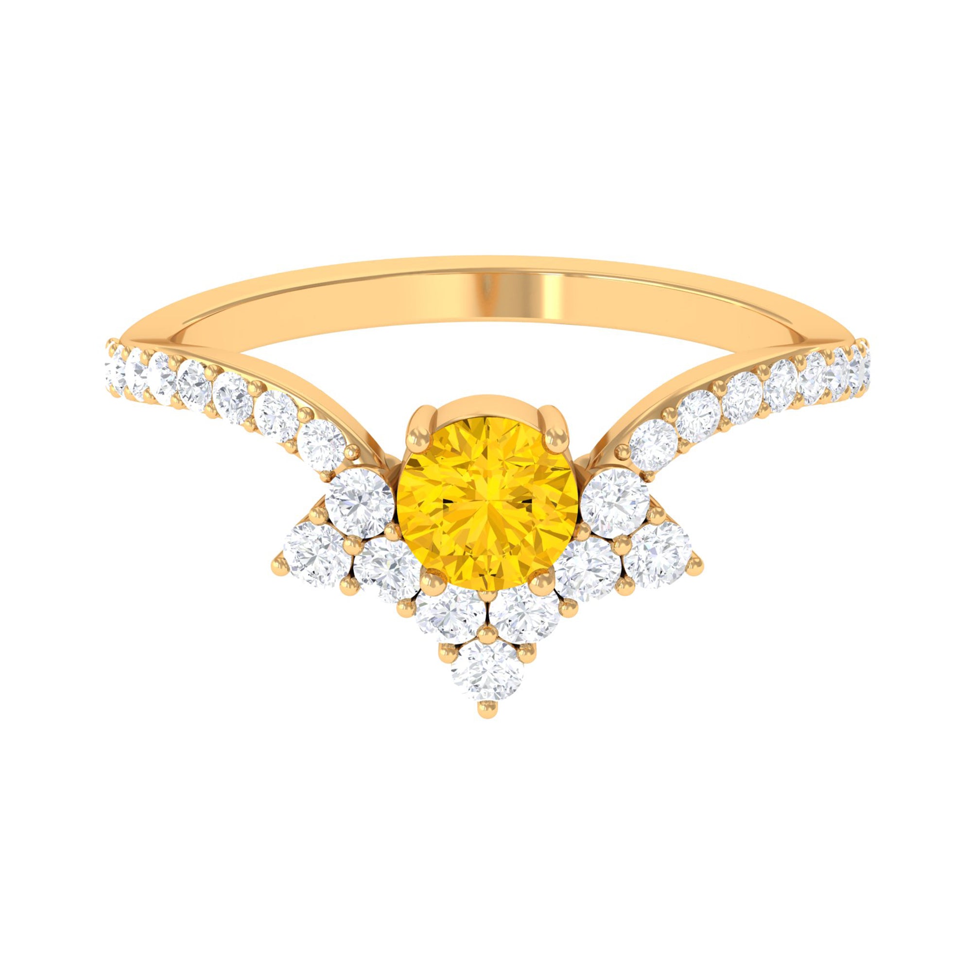 Yellow Sapphire and Diamond Unique Engagement Ring Yellow Sapphire - ( AAA ) - Quality - Rosec Jewels