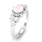 1 CT Round Shape Rose Quartz Floral Engagement Ring with Diamond Trio Rose Quartz - ( AAA ) - Quality - Rosec Jewels