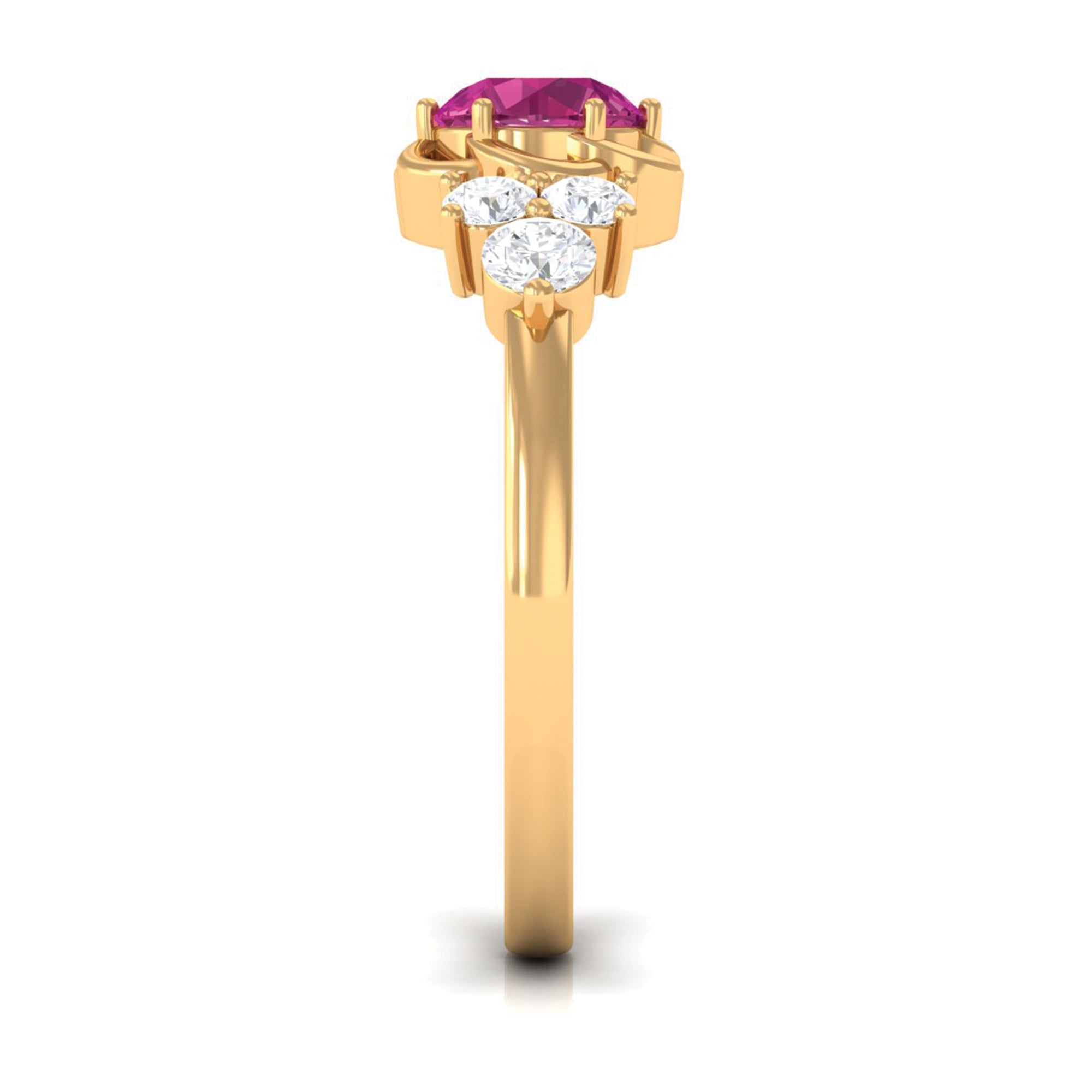Nature Inspired Floral Ring with Pink Tourmaline and Diamond Pink Tourmaline - ( AAA ) - Quality - Rosec Jewels