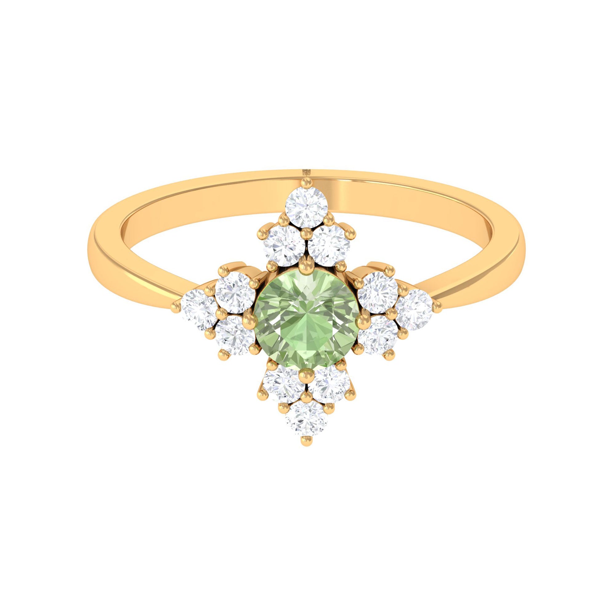 Genuine Sapphire and Diamond Flower Engagement Ring Green Sapphire - ( AAA ) - Quality - Rosec Jewels