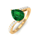 1.25 CT Pear Lab Created Emerald Solitaire Bypass Ring with Diamond Lab Created Emerald - ( AAAA ) - Quality - Rosec Jewels