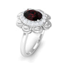 Oval Shape Garnet Flower Engagement Ring with Diamond Halo Garnet - ( AAA ) - Quality - Rosec Jewels