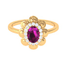 Oval Shape Rhodolite Flower Engagement Ring with Diamond Halo Rhodolite - ( AAA ) - Quality - Rosec Jewels