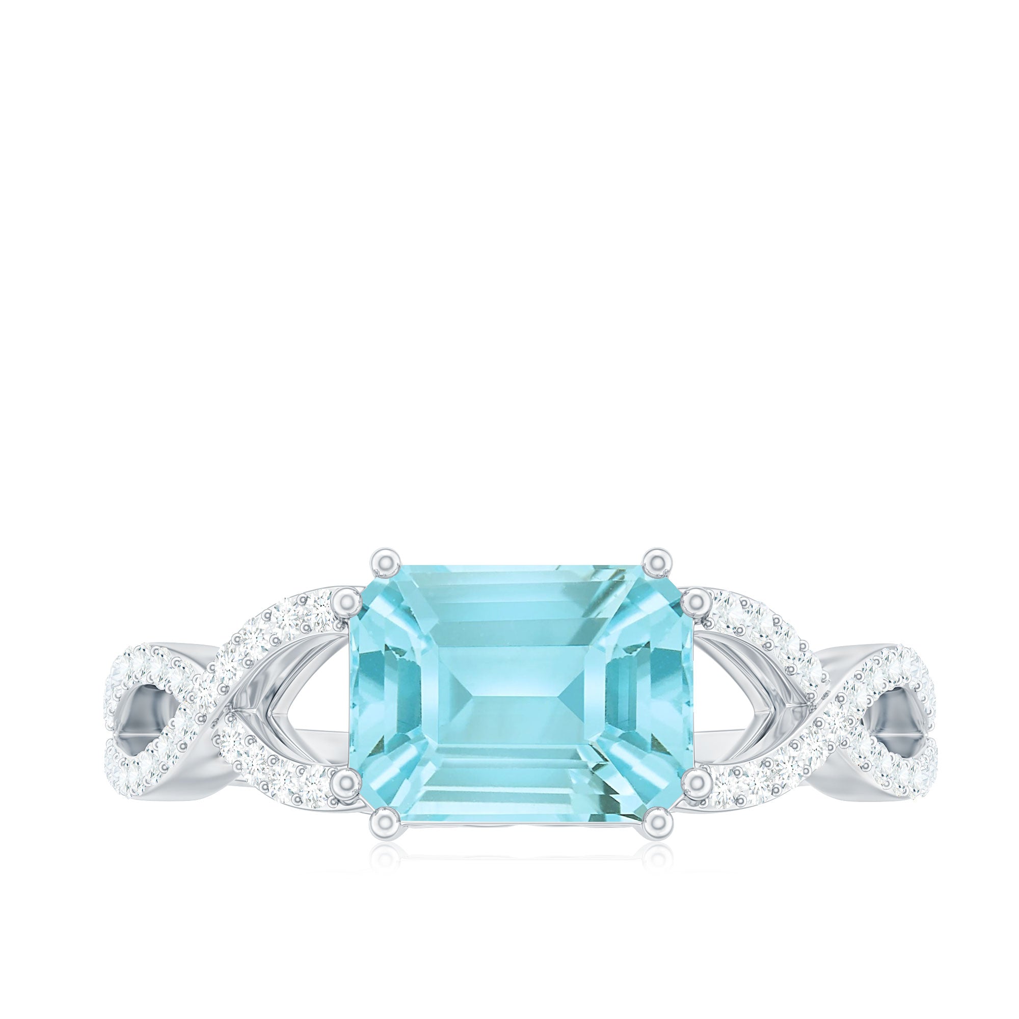 2 CT Emerald Cut Shape Sky Blue Topaz East West Engagement Ring with Diamond Sky Blue Topaz - ( AAA ) - Quality - Rosec Jewels