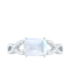 2 CT Emerald Cut Moonstone East West Crossover Ring with Diamond Moonstone - ( AAA ) - Quality - Rosec Jewels