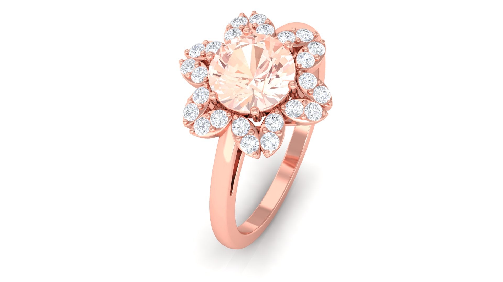 Round Morganite Flower Engagement Ring with Diamond Morganite - ( AAA ) - Quality - Rosec Jewels