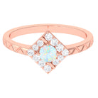 1/2 CT Minimal Ethiopian Opal and Diamond Ring with Textured Details Ethiopian Opal - ( AAA ) - Quality - Rosec Jewels