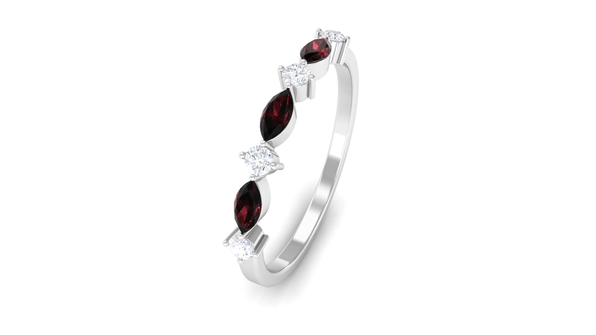 Simple Garnet and Diamond Half Eternity Ring Garnet - ( AAA ) - Quality - Rosec Jewels
