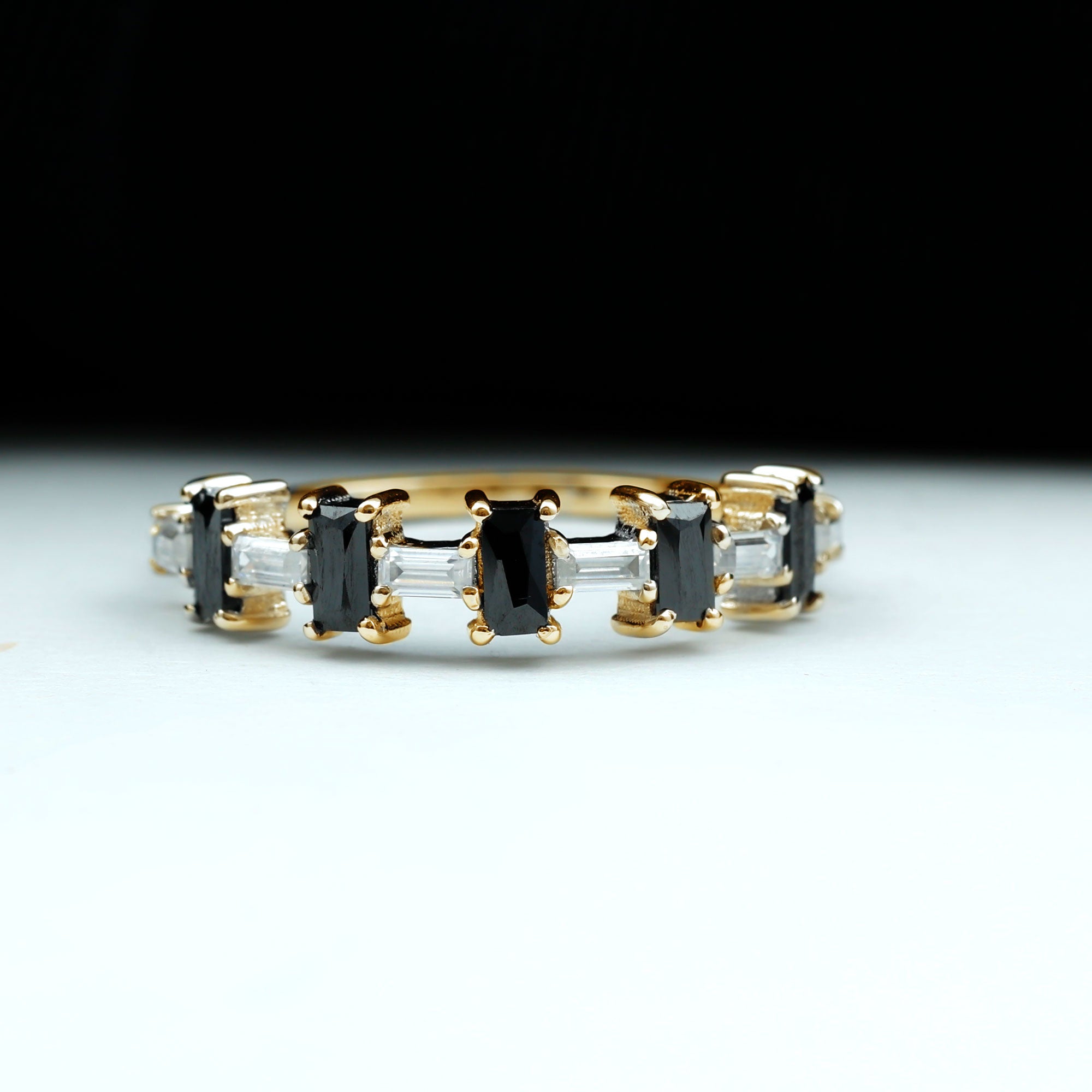 2.75 CT Black Onyx and Moissanite East West Half Eternity Ring Black Onyx - ( AAA ) - Quality - Rosec Jewels